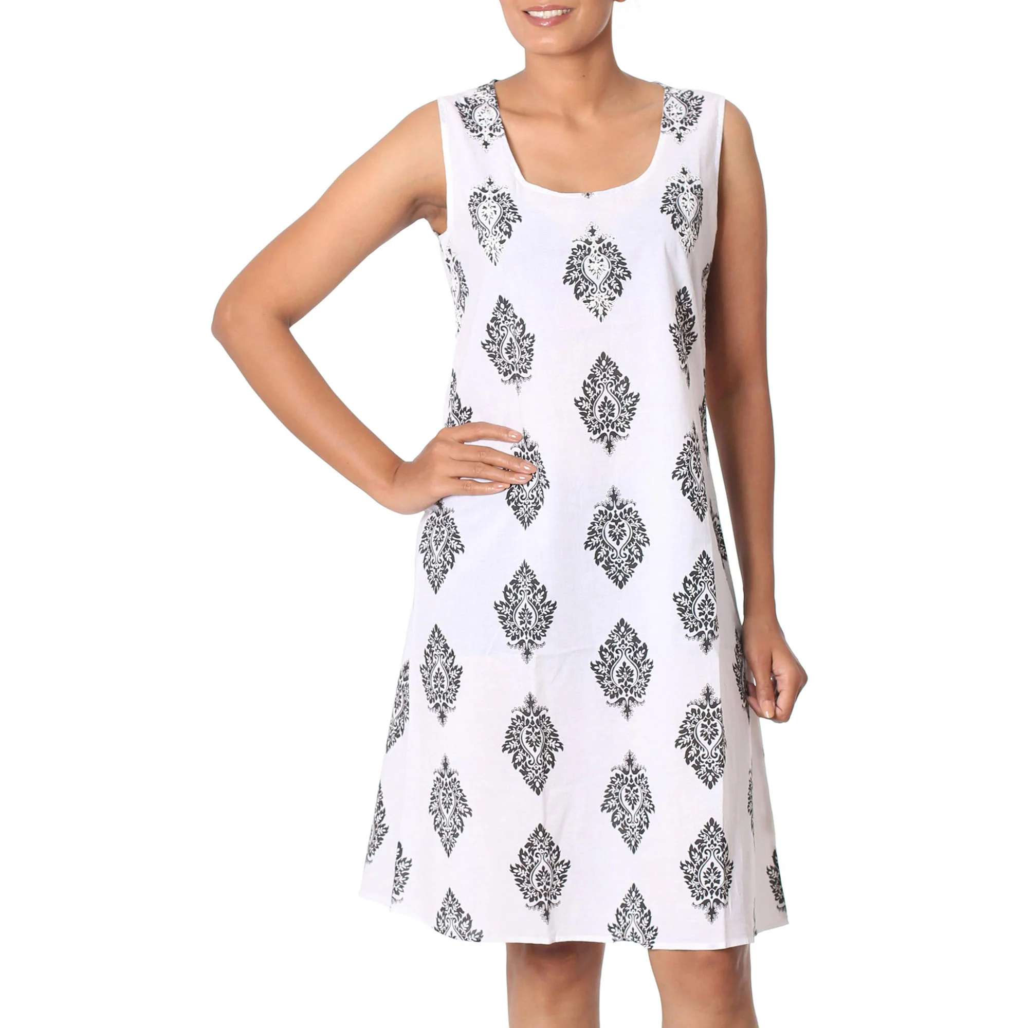 Black Leaves Cotton Shift Dress - Image 2