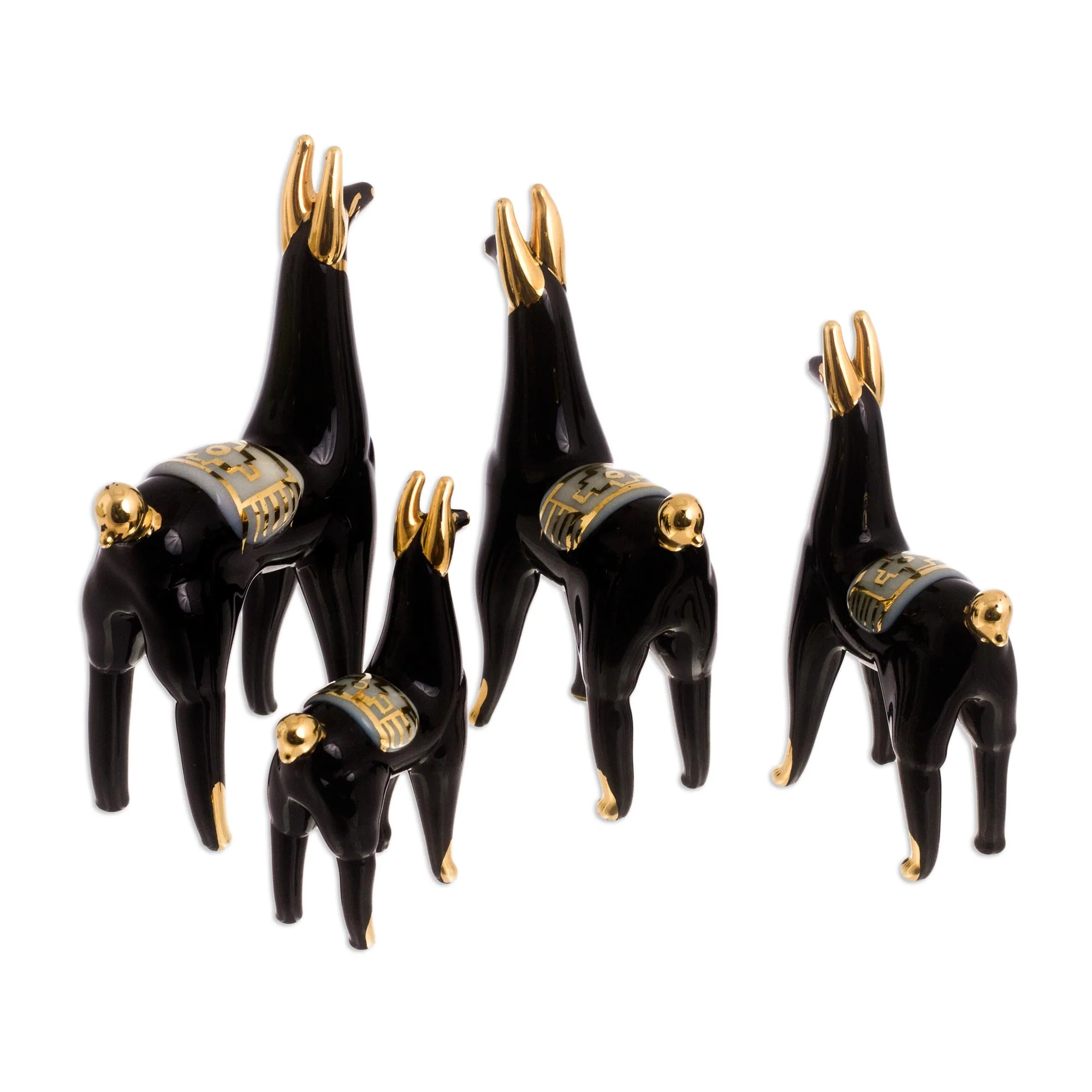 Black Llamas of the Andes Set of 4 Black Glass Llama Figurines with Gilded Accents - Image 4