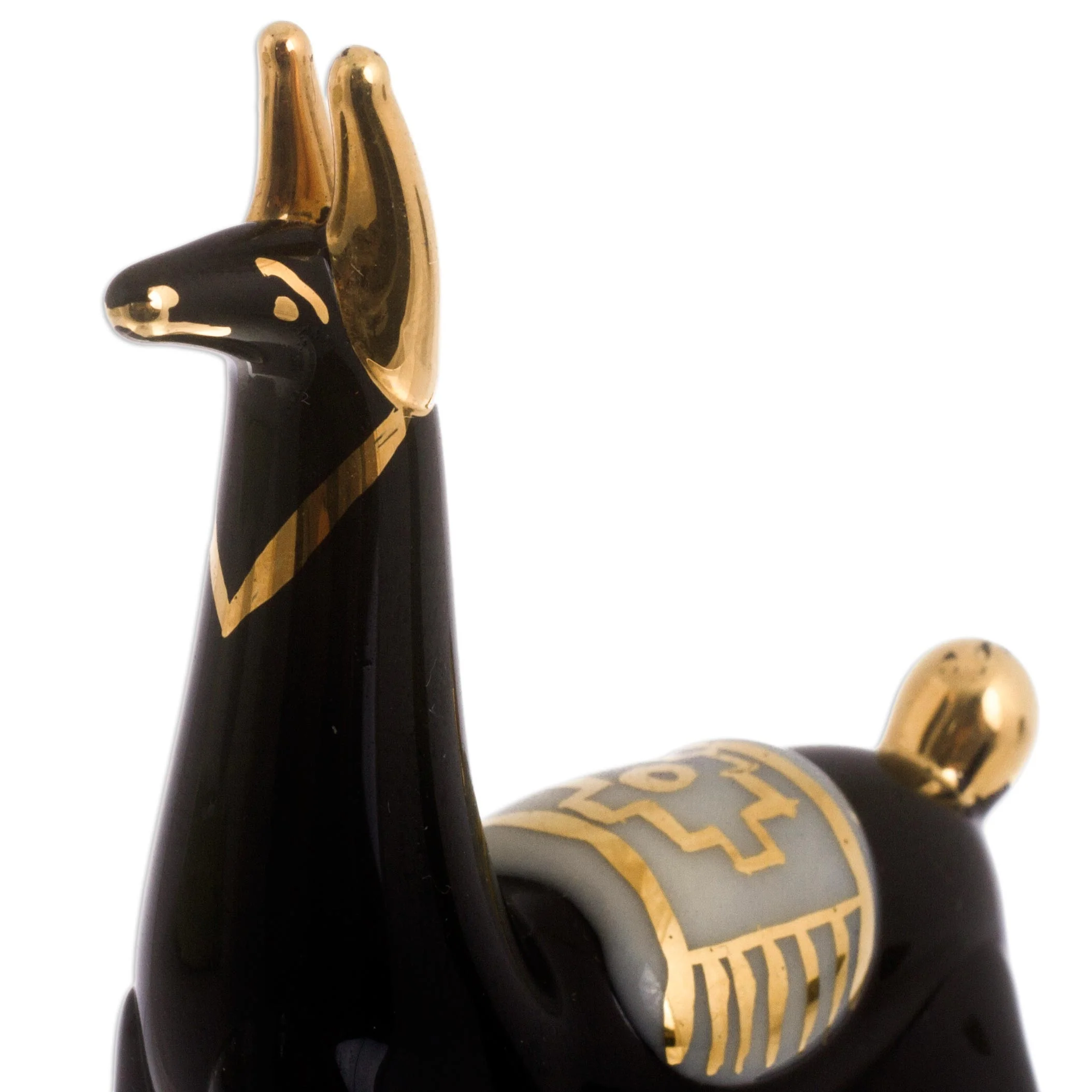 Black Llamas of the Andes Set of 4 Black Glass Llama Figurines with Gilded Accents - Image 5