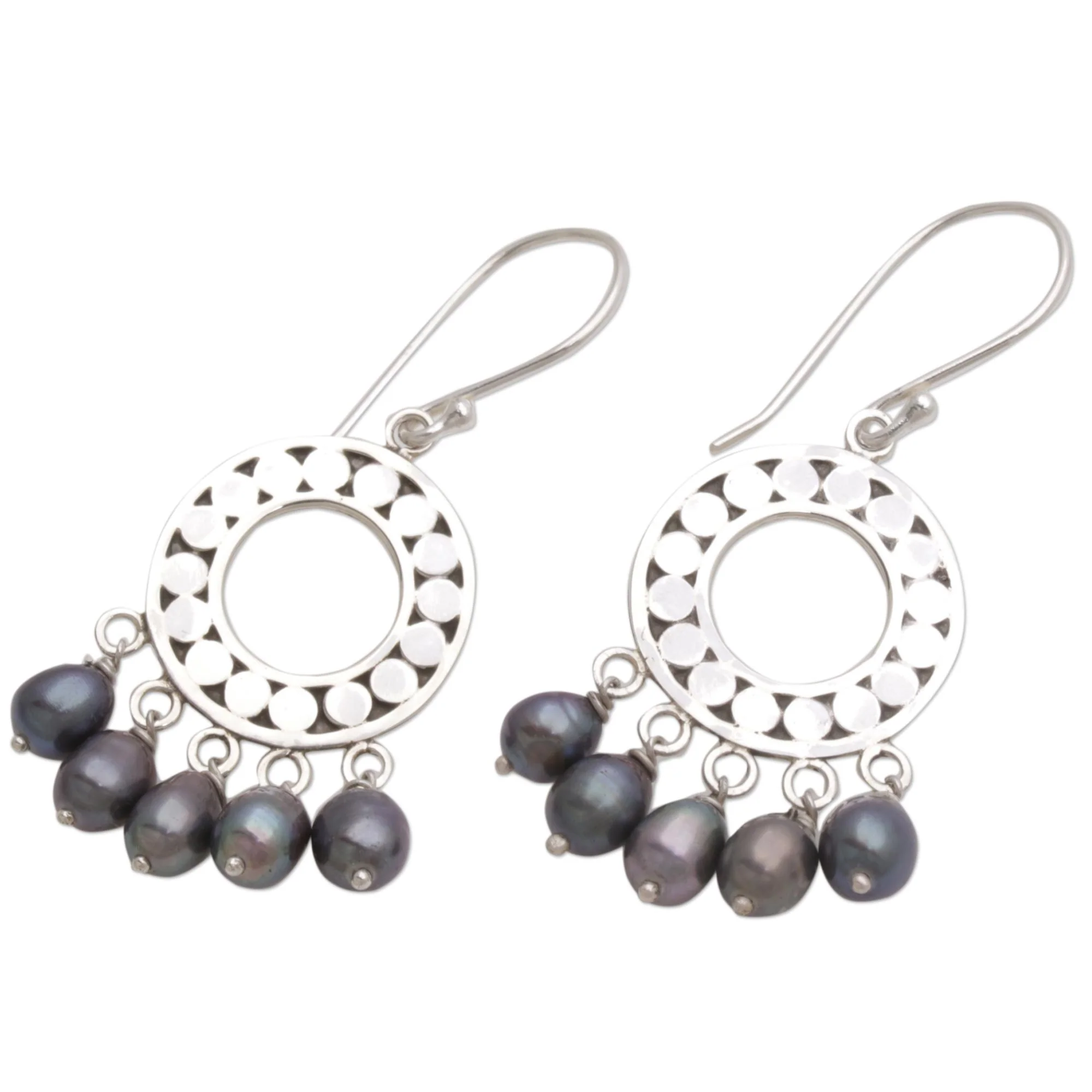 Black Moon Aura Sterling Silver Pearl Chandelier Earrings - Image 5