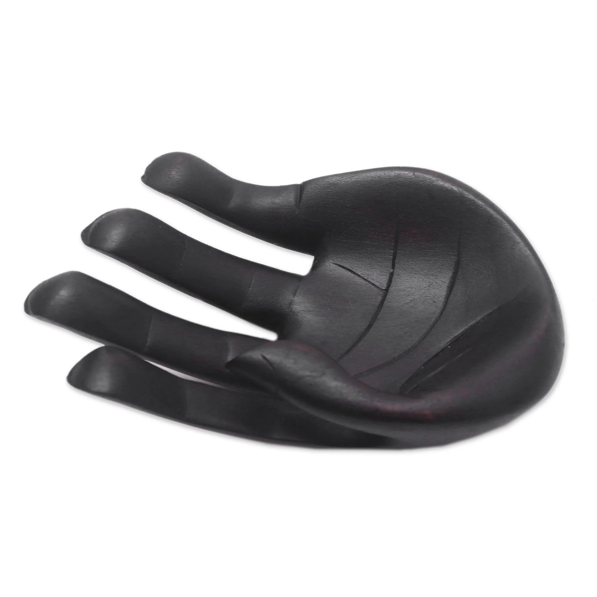 Black Palm Hand-Carved Wood Sculpture of a Hand in Black from Indonesia - Image 5