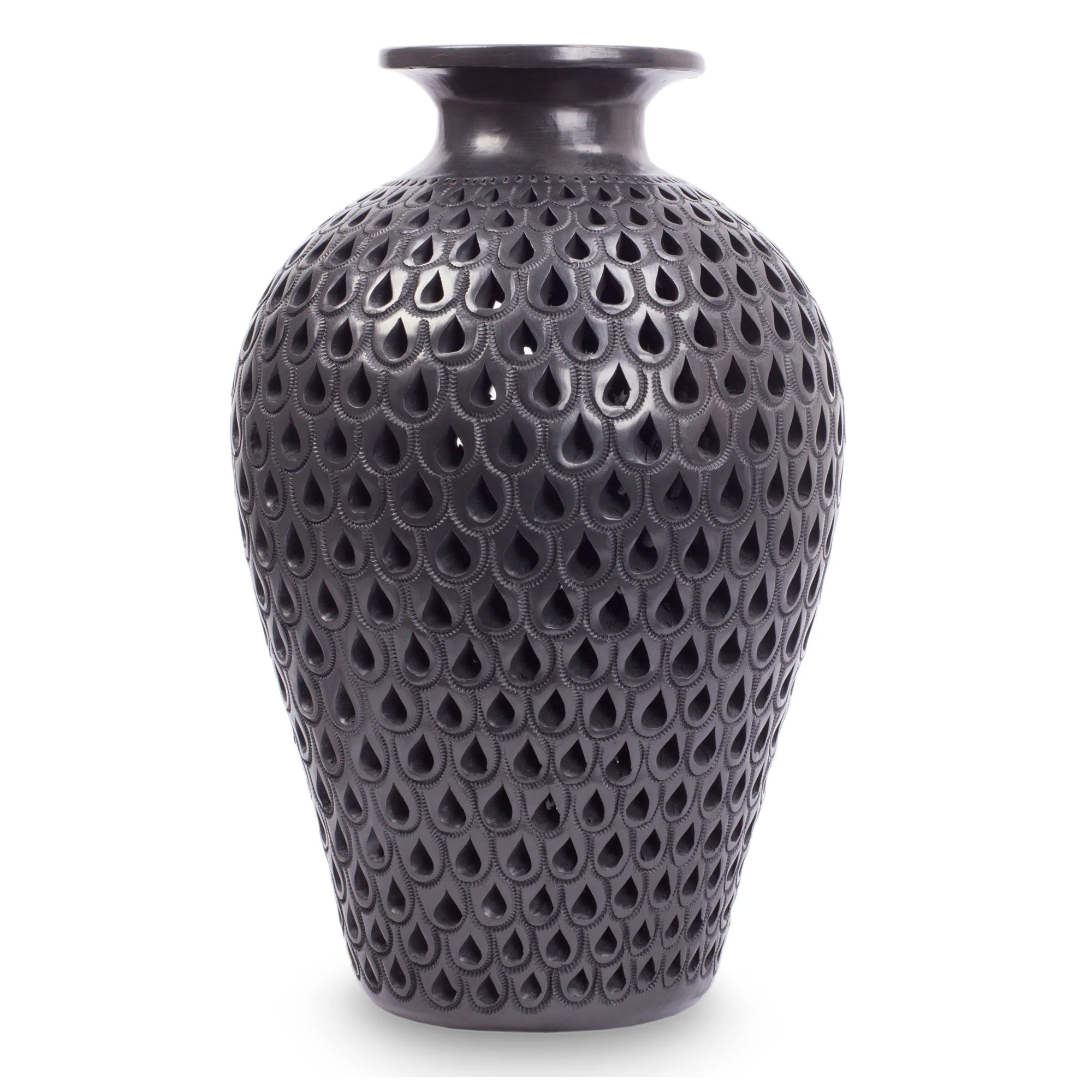 Black Peacock Incised Black Pottery Vase from Mexico - Image 2