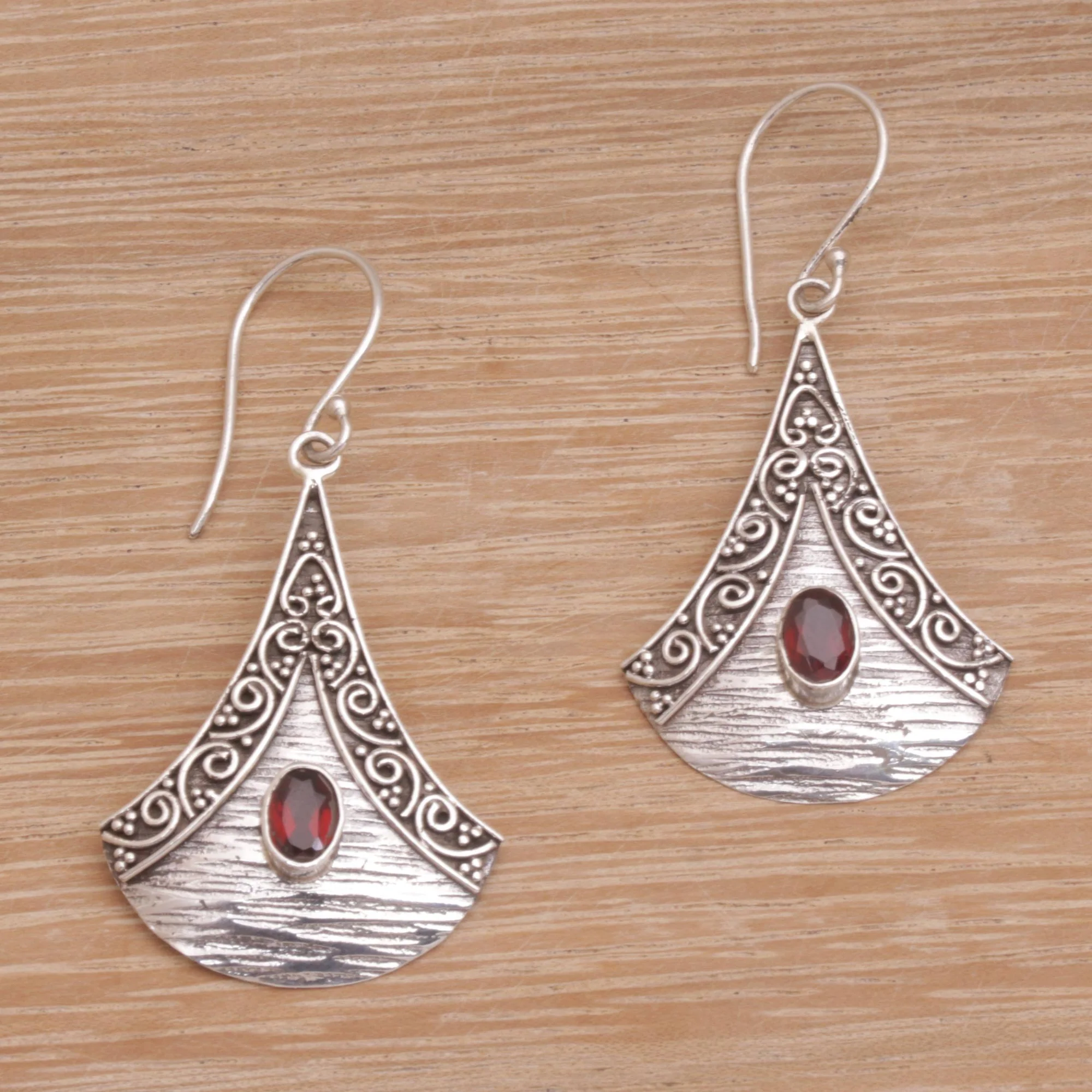 Blade Falling Garnet and Sterling Silver Dangle Earrings from Bali - Image 3