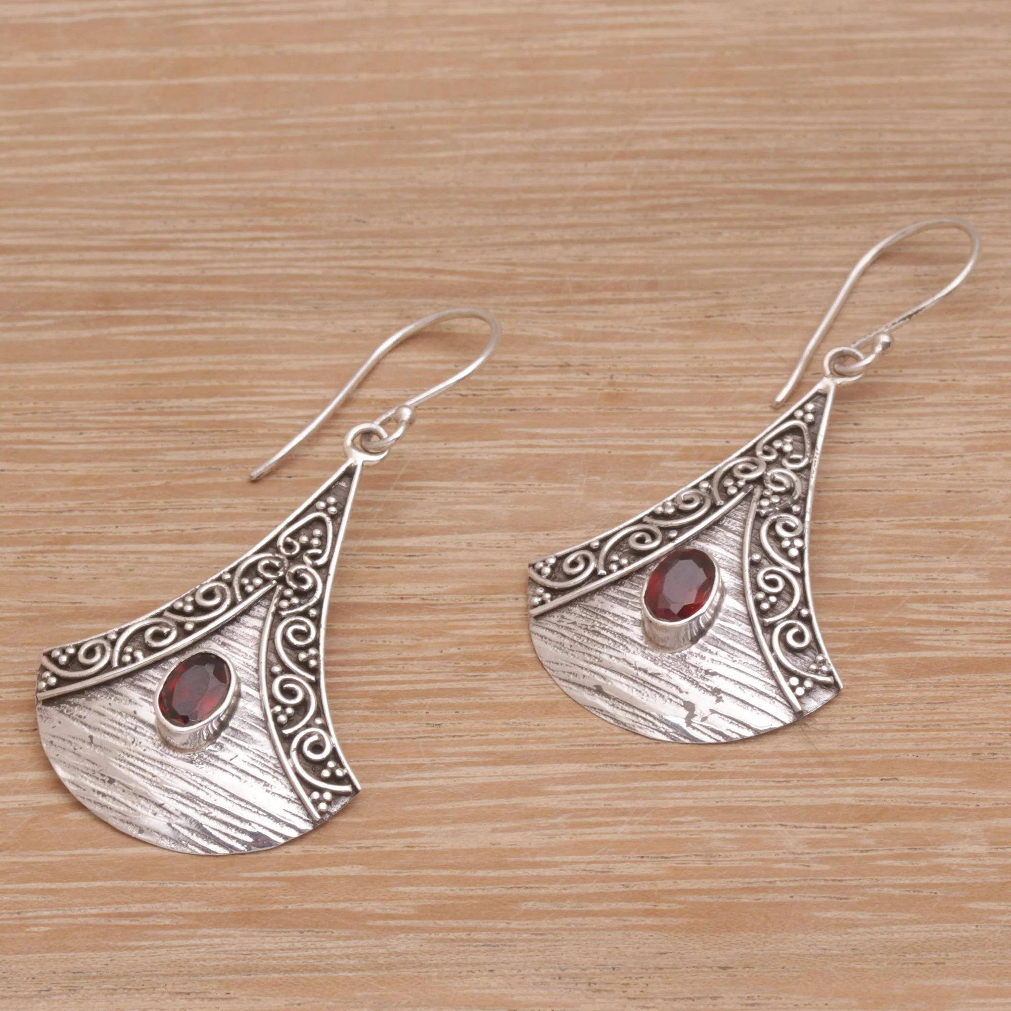 Blade Falling Garnet and Sterling Silver Dangle Earrings from Bali - Image 4