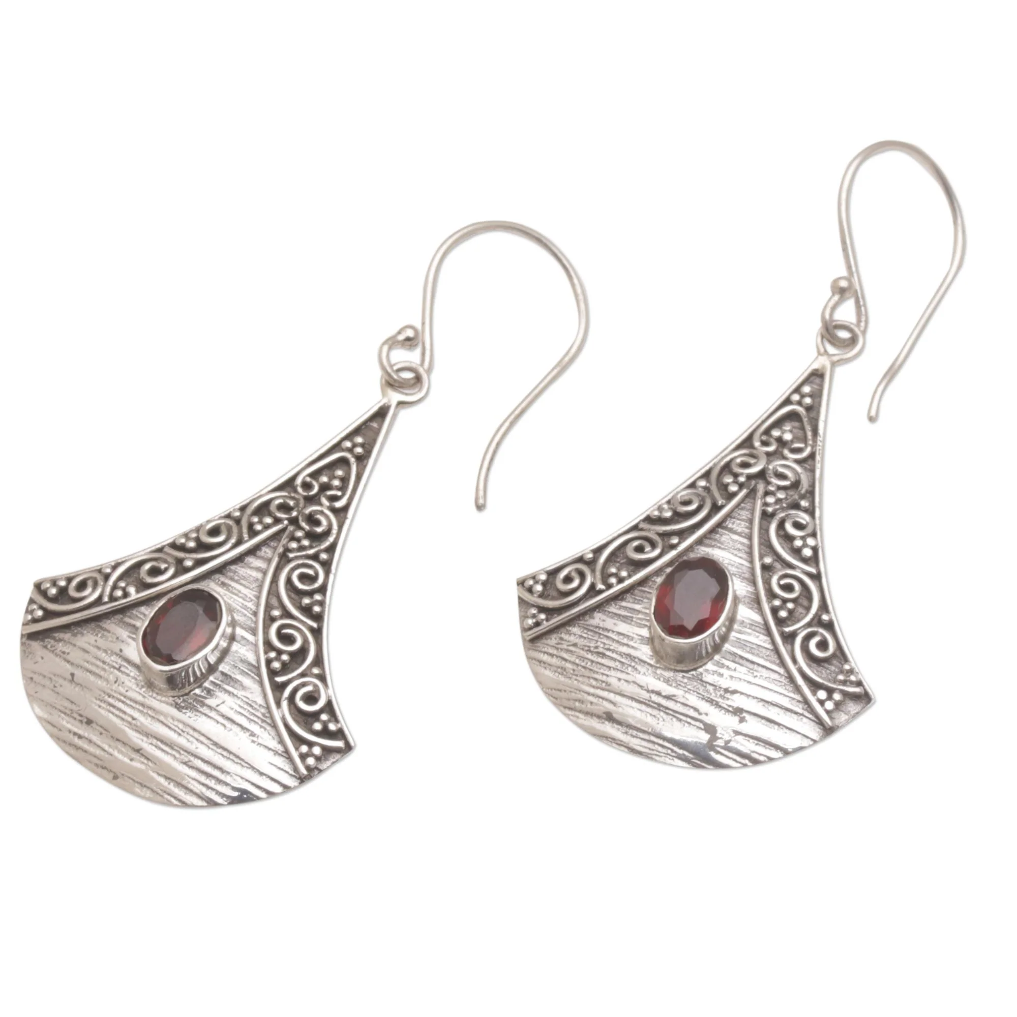 Blade Falling Garnet and Sterling Silver Dangle Earrings from Bali - Image 5