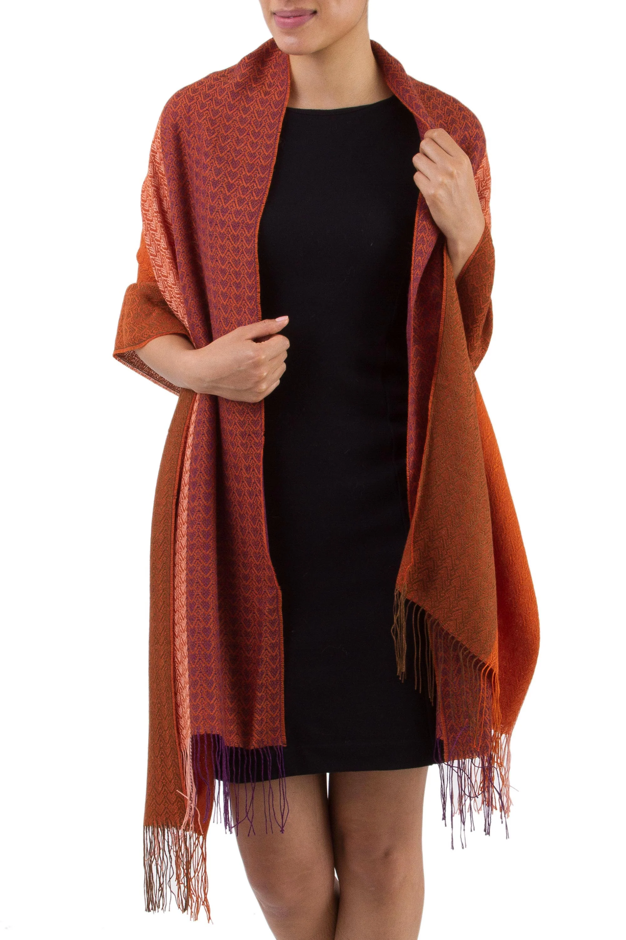 Blazing Warmth Handwoven Red and Orange Baby Alpaca Blend Shawl from Peru - Image 4