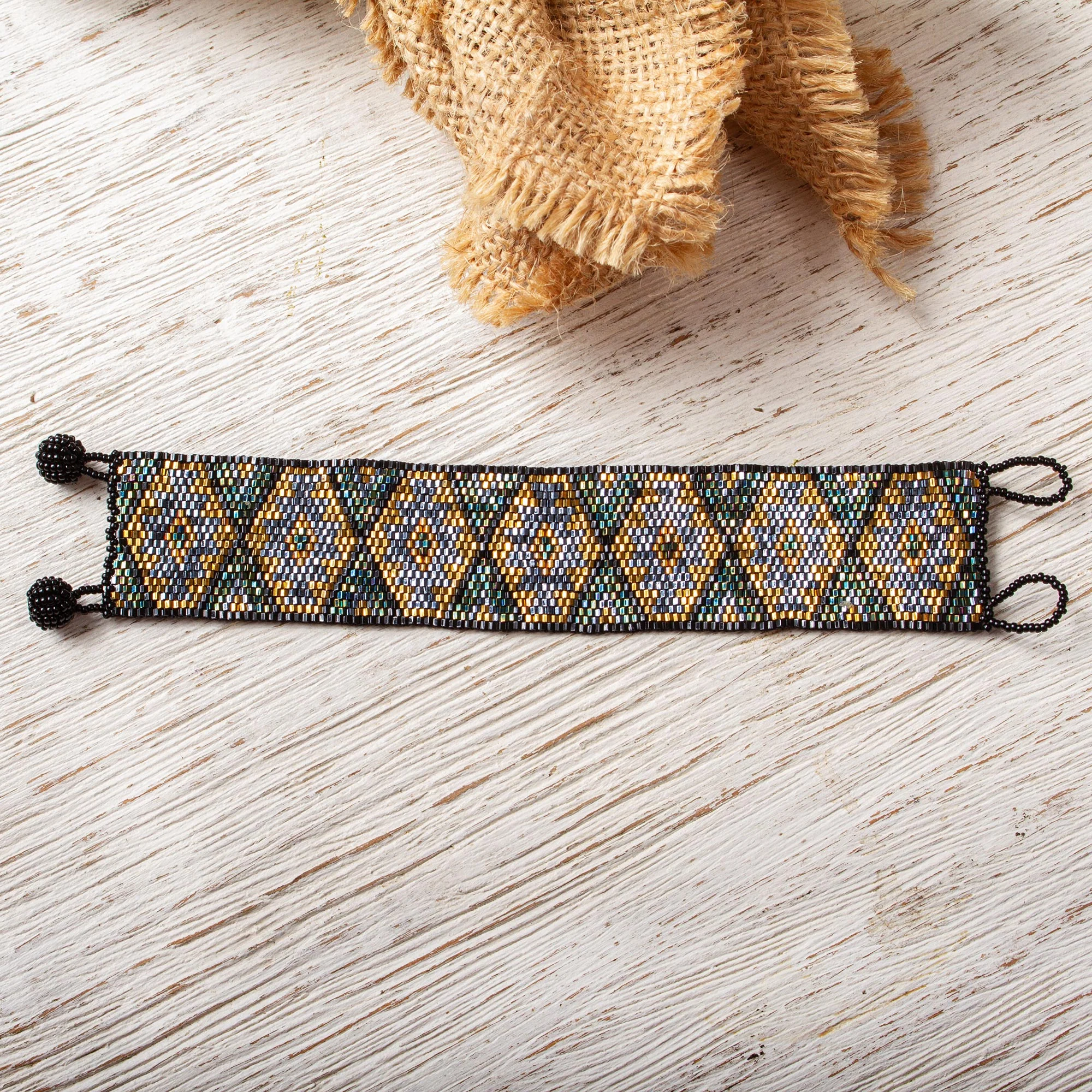 Blessed Rain and Protection Huichol Blessing Sage Green & Iridescent Grey Bead Bracelet - Image 3