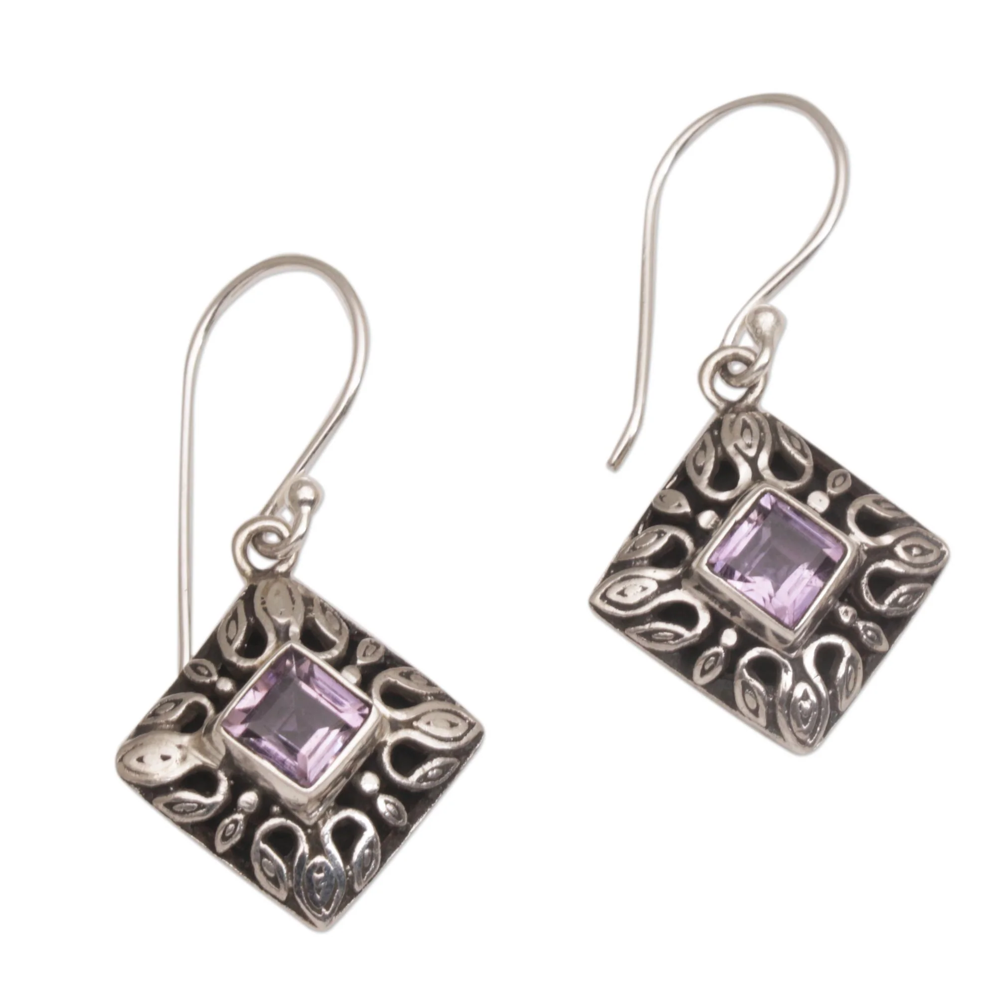 Blessed Window Sterling Silver and Amethyst Dangle Earrings from Bali - Image 2