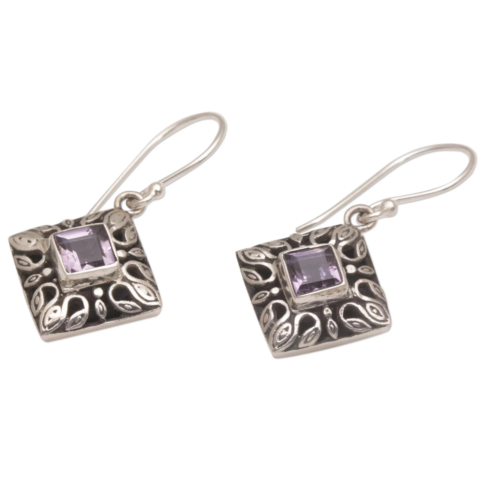 Blessed Window Sterling Silver and Amethyst Dangle Earrings from Bali - Image 5