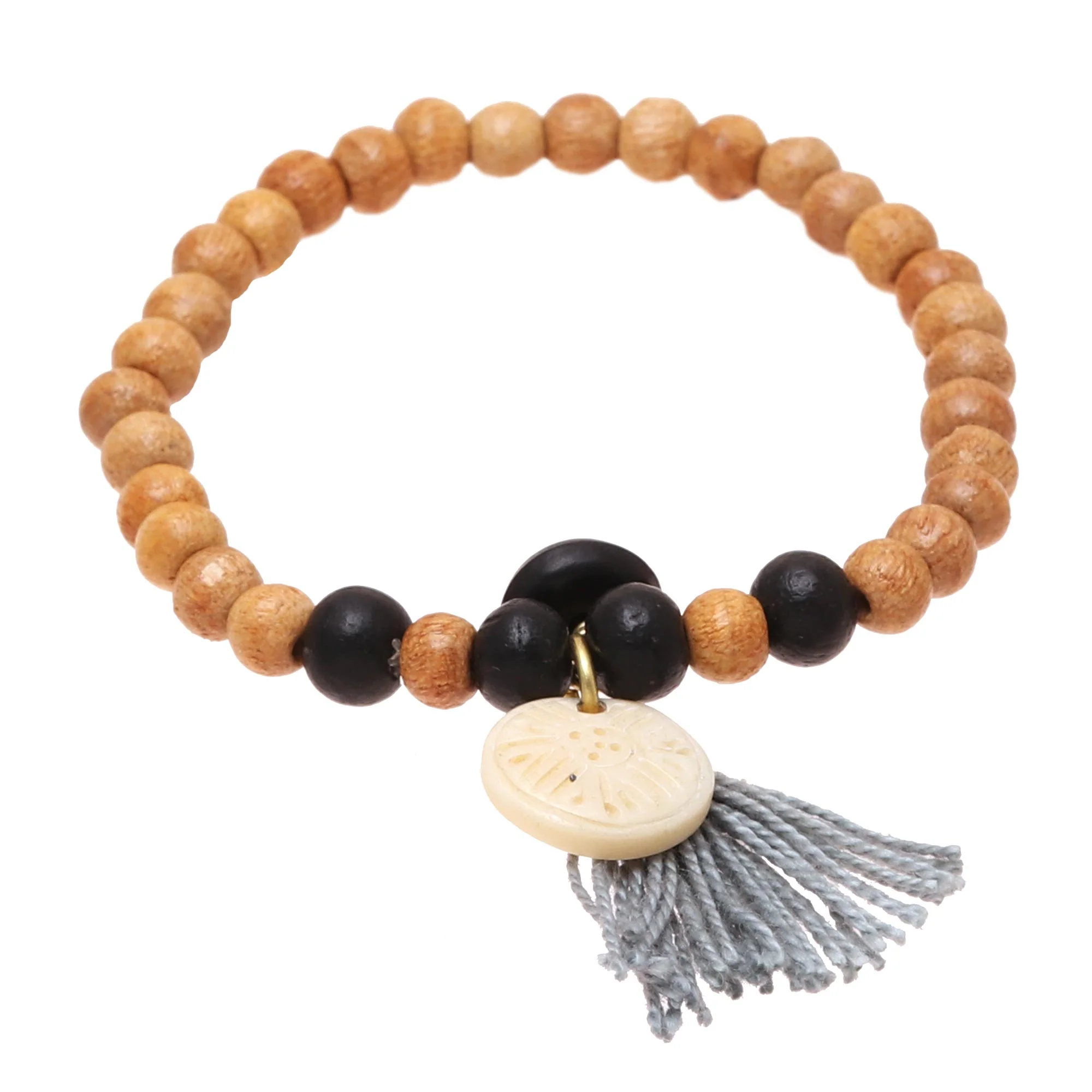 Blissful Bohemian Bone Beaded Stretch Bracelet from India - Image 4