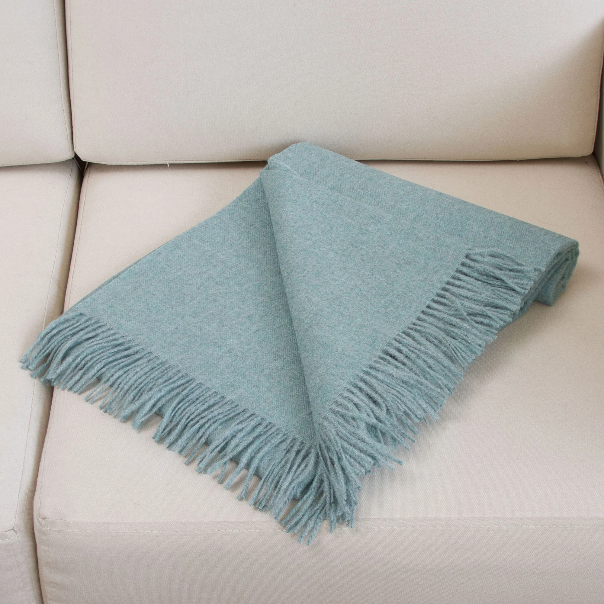 Blissful Dream in Aqua 100% Baby Alpaca Throw Blanket in Solid Aqua from Peru - Image 3