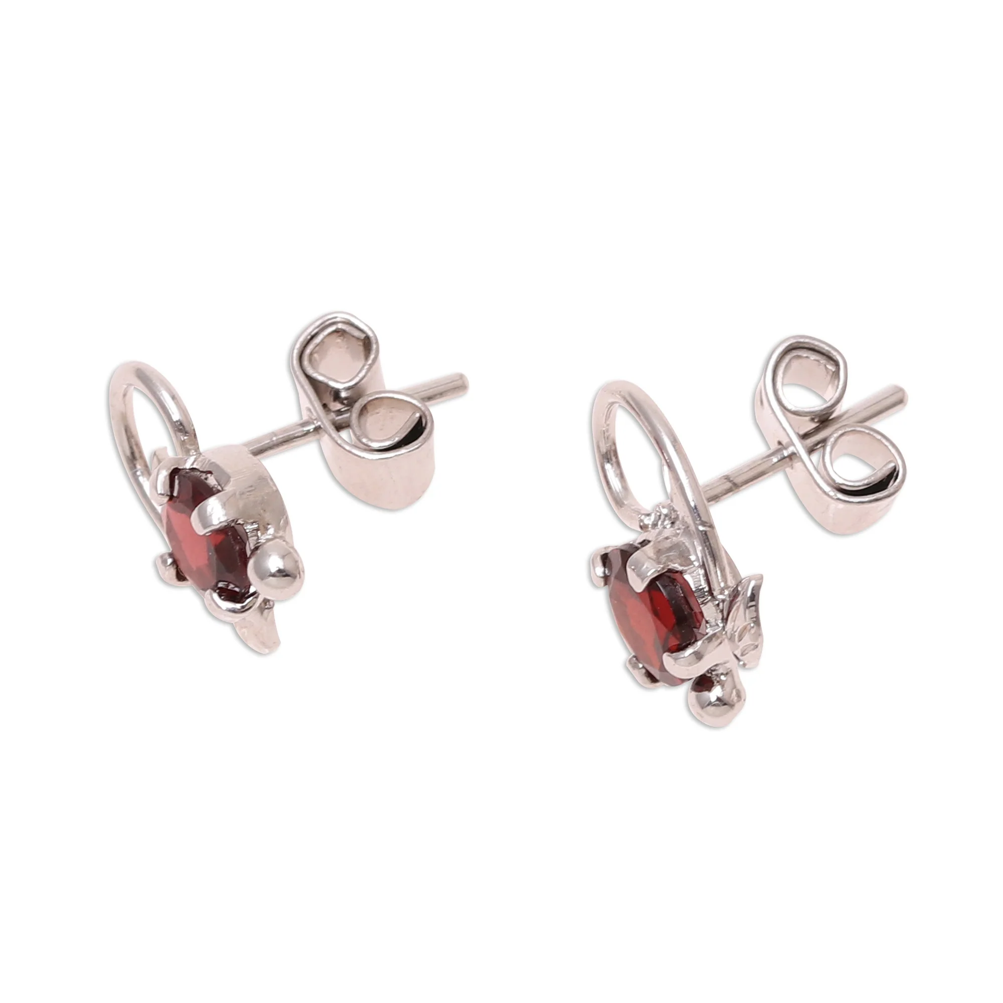 Blissful Radiance Leafy Rhodium Plated Garnet Stud Earrings from India - Image 4