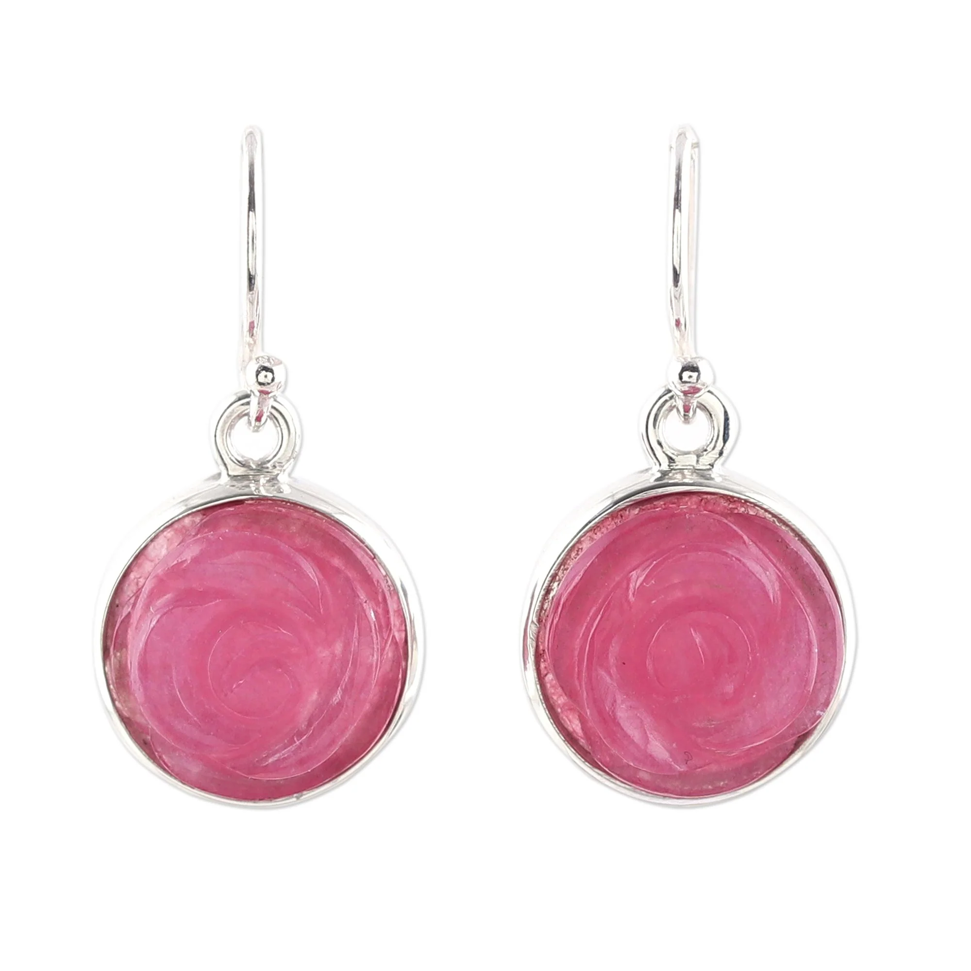 Blissful Rose Rose Flower Quartz Dangle Earrings from India - Image 2