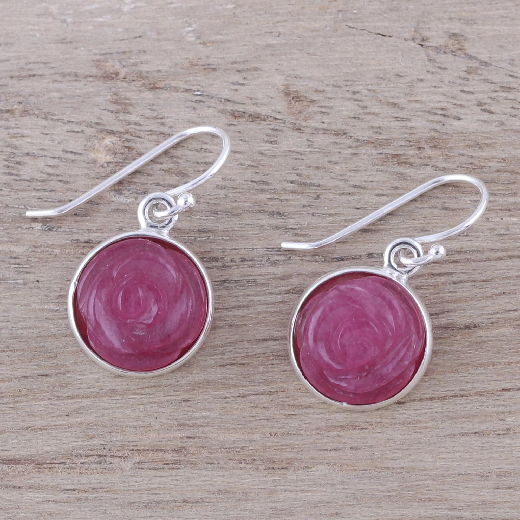 Blissful Rose Rose Flower Quartz Dangle Earrings from India - Image 3