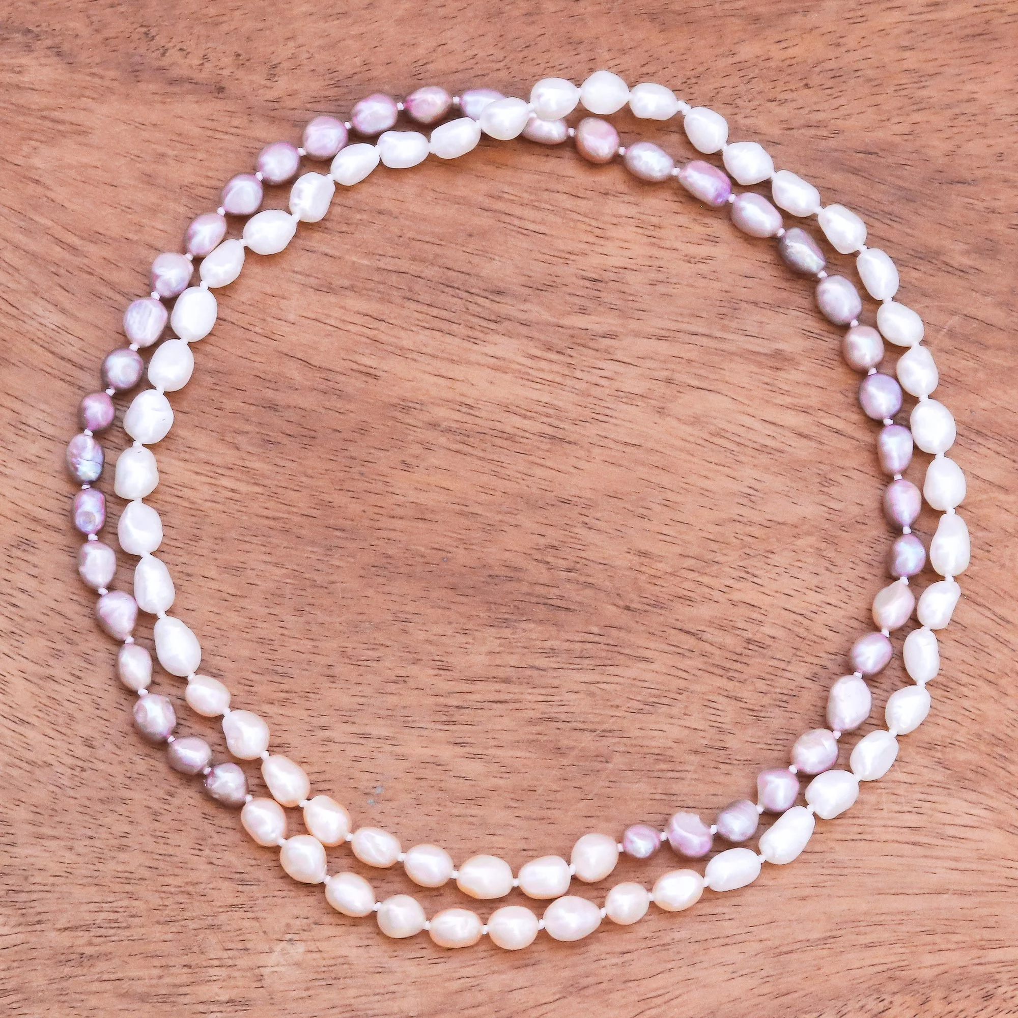 Blissful Woman in Pink Cultured Pearl Beaded Long Necklace in Pink from Thailand - Image 3