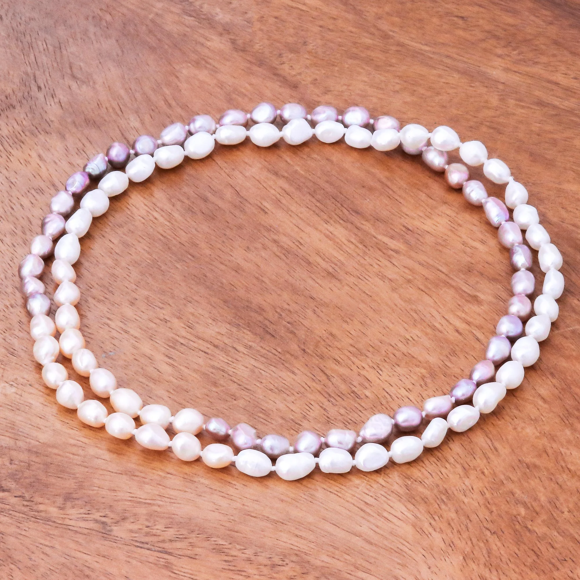 Blissful Woman in Pink Cultured Pearl Beaded Long Necklace in Pink from Thailand - Image 4