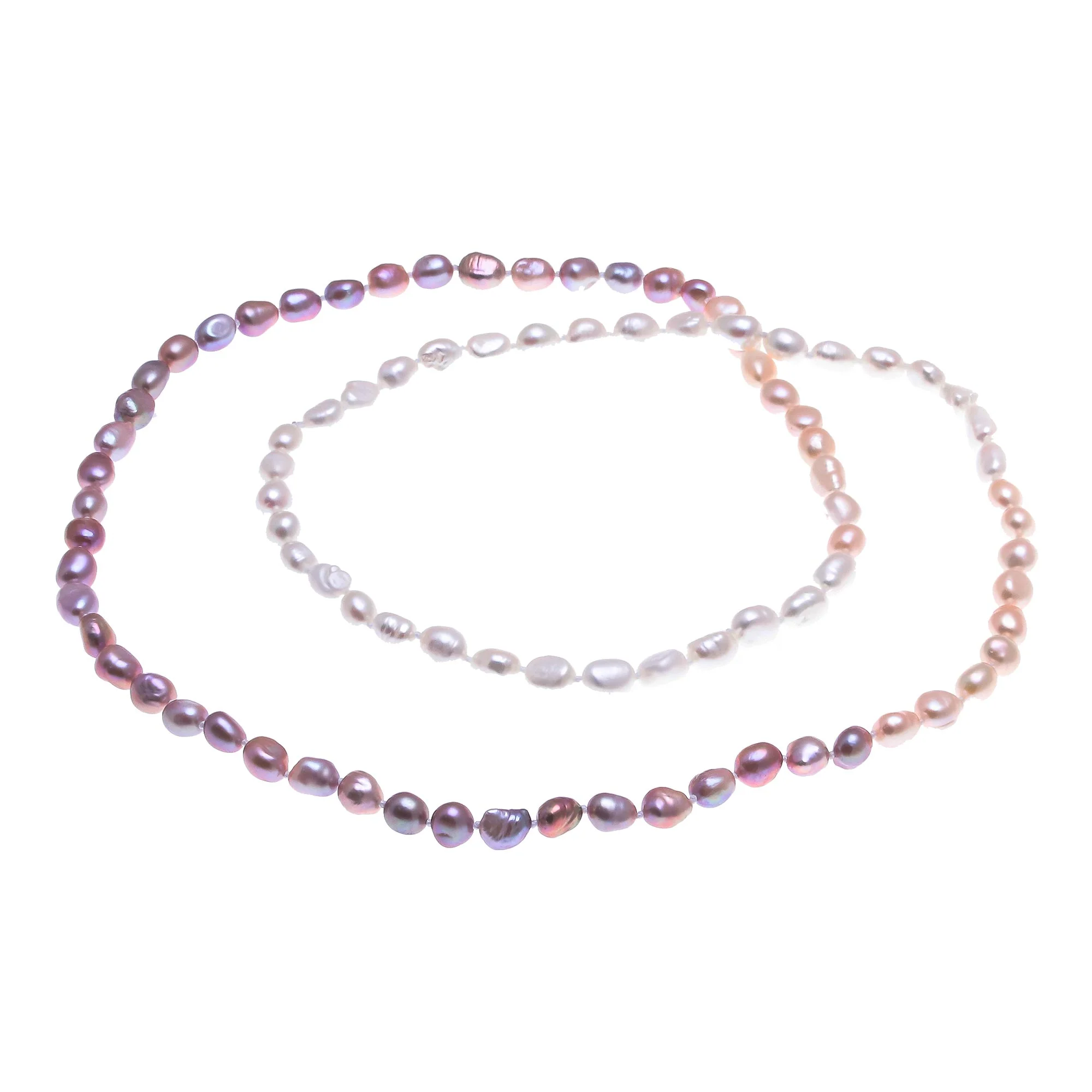 Blissful Woman in Pink Cultured Pearl Beaded Long Necklace in Pink from Thailand - Image 5