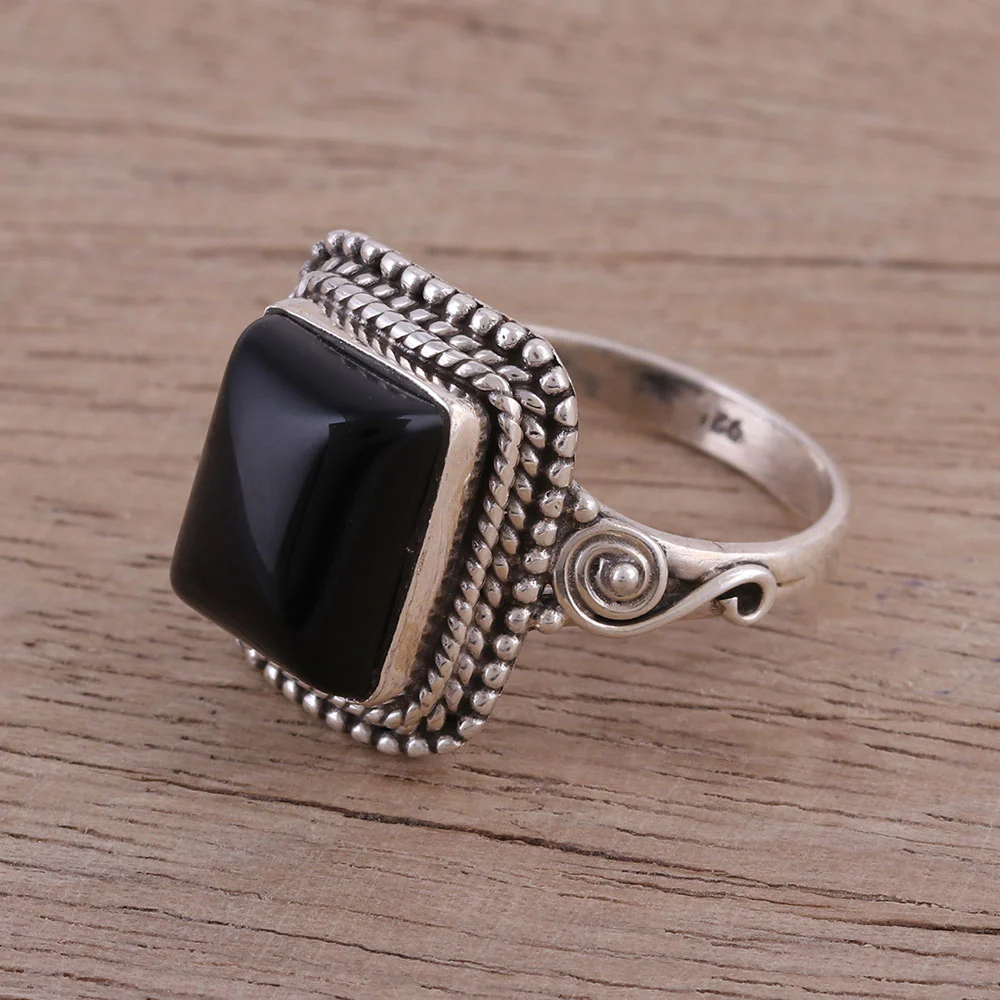 Block Party Bezel Set Onyx and Sterling Silver Cocktail Ring - Image 3