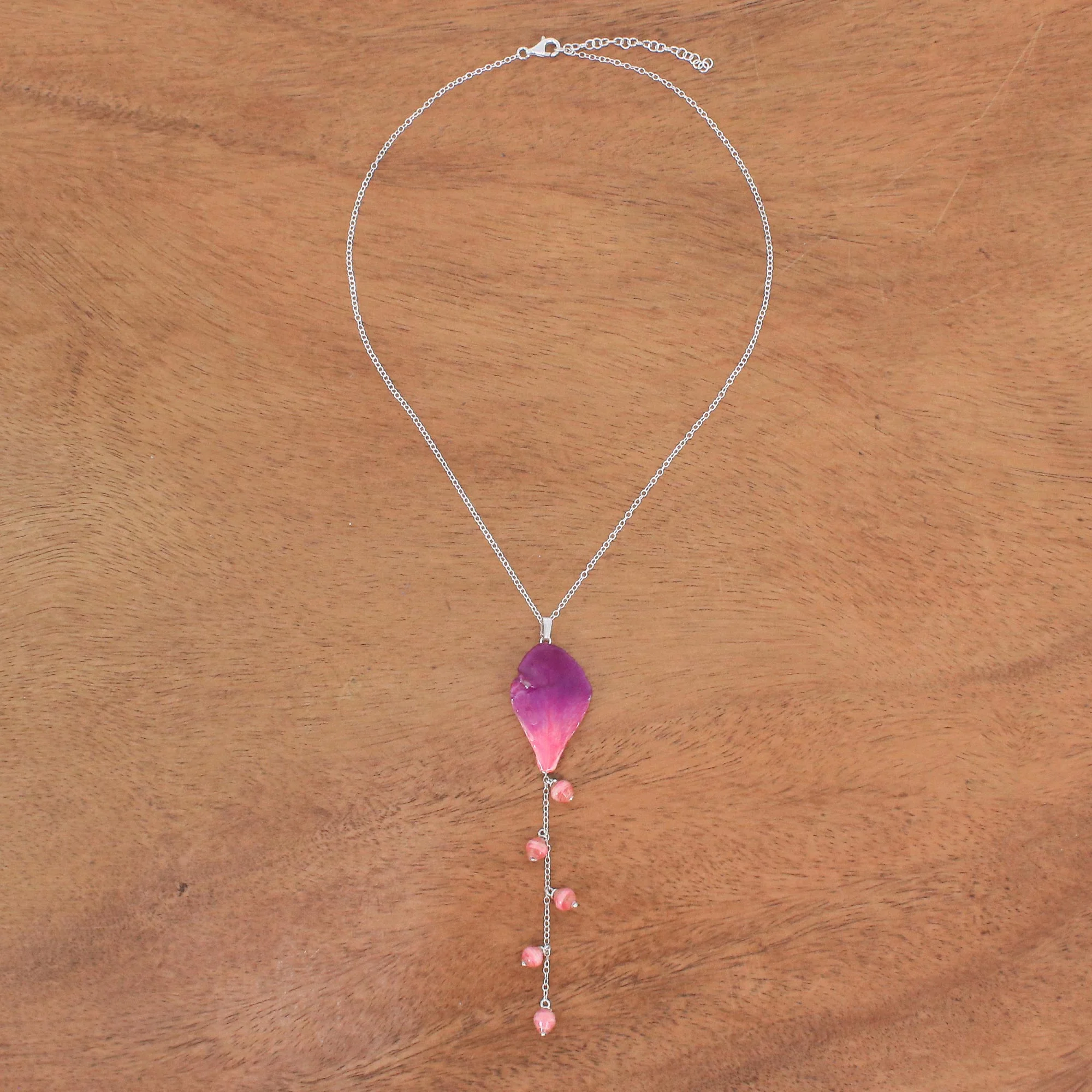 Bloom Balloon in Fuchsia Sterling Silver and Orchid Petal Pendant Necklace - Image 3