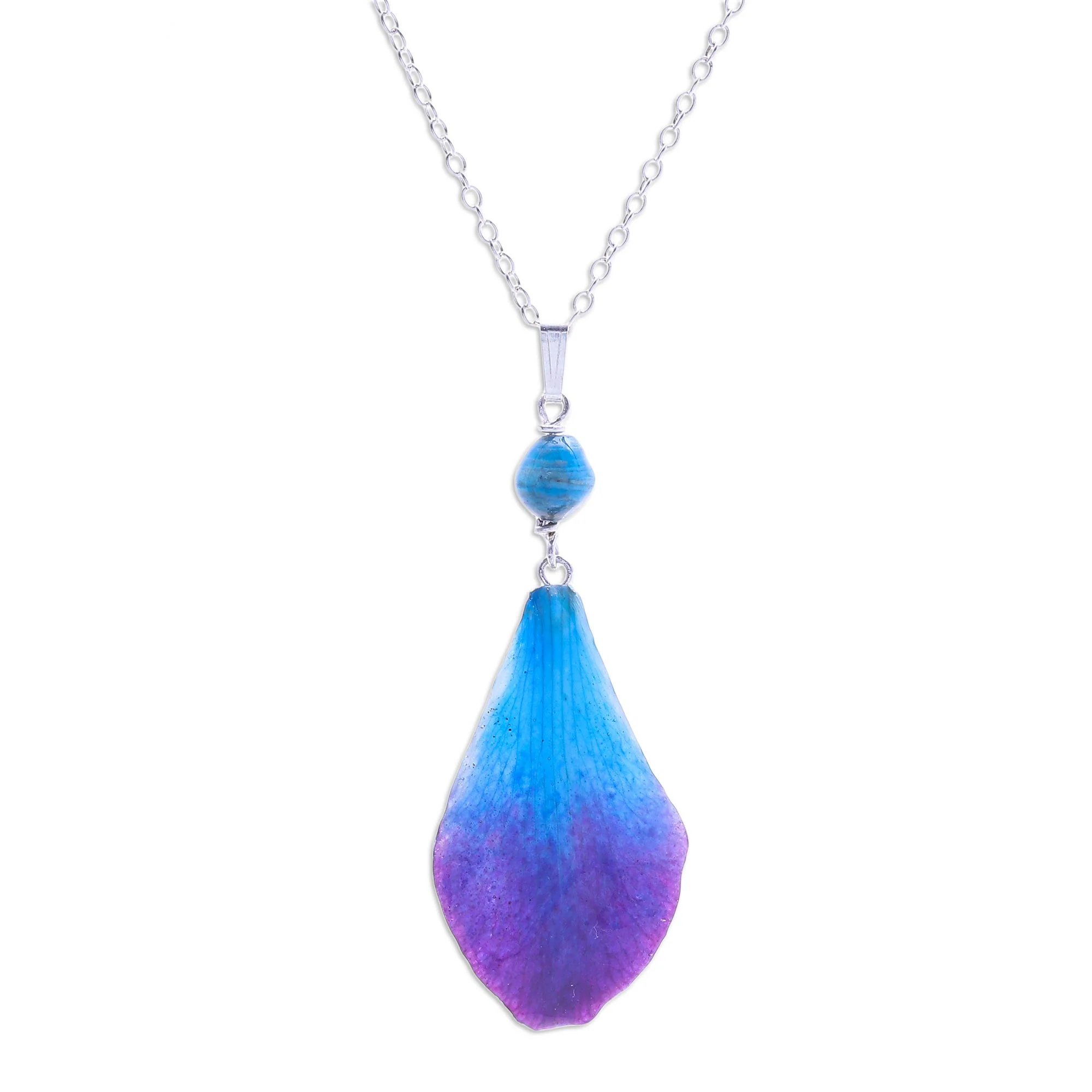 Bloom Basket in Blue Blue and Purple Orchid Petal Pendant Necklace - Image 2
