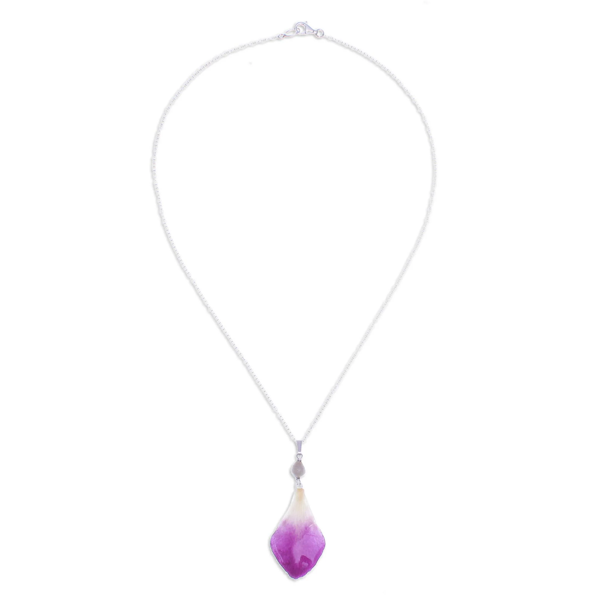Bloom Basket in Purple Hand Made Orchid Petal Pendant Necklace - Image 5