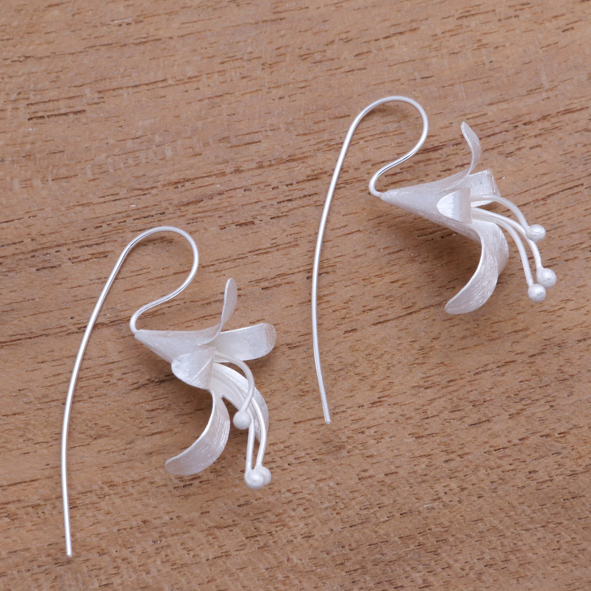 Bloom Time Handcrafted Floral Sterling Silver Drop Earrings from Bali - Image 4