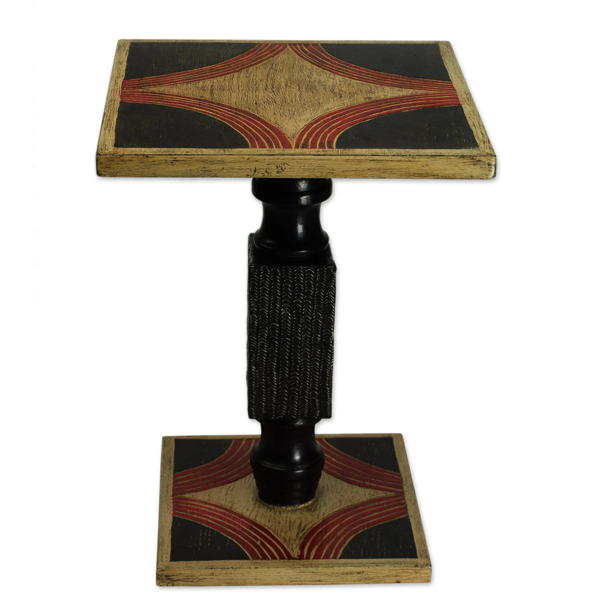 Blooming Light Hand Crafted Cedar Wood Black and Beige End Table from Ghana - Image 3