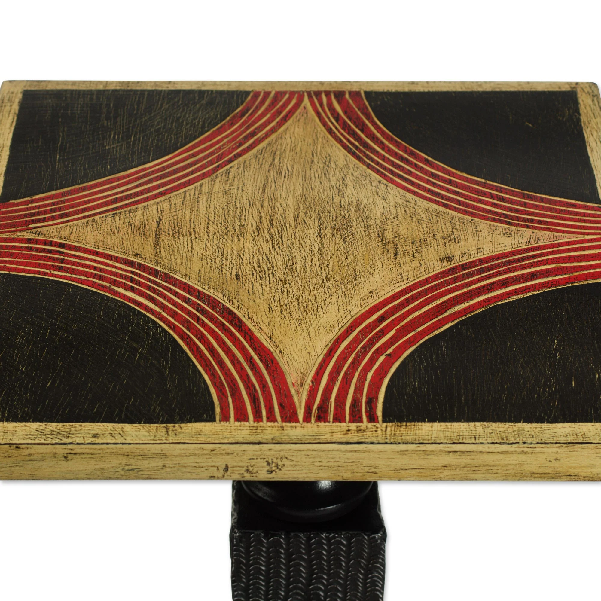 Blooming Light Hand Crafted Cedar Wood Black and Beige End Table from Ghana - Image 4