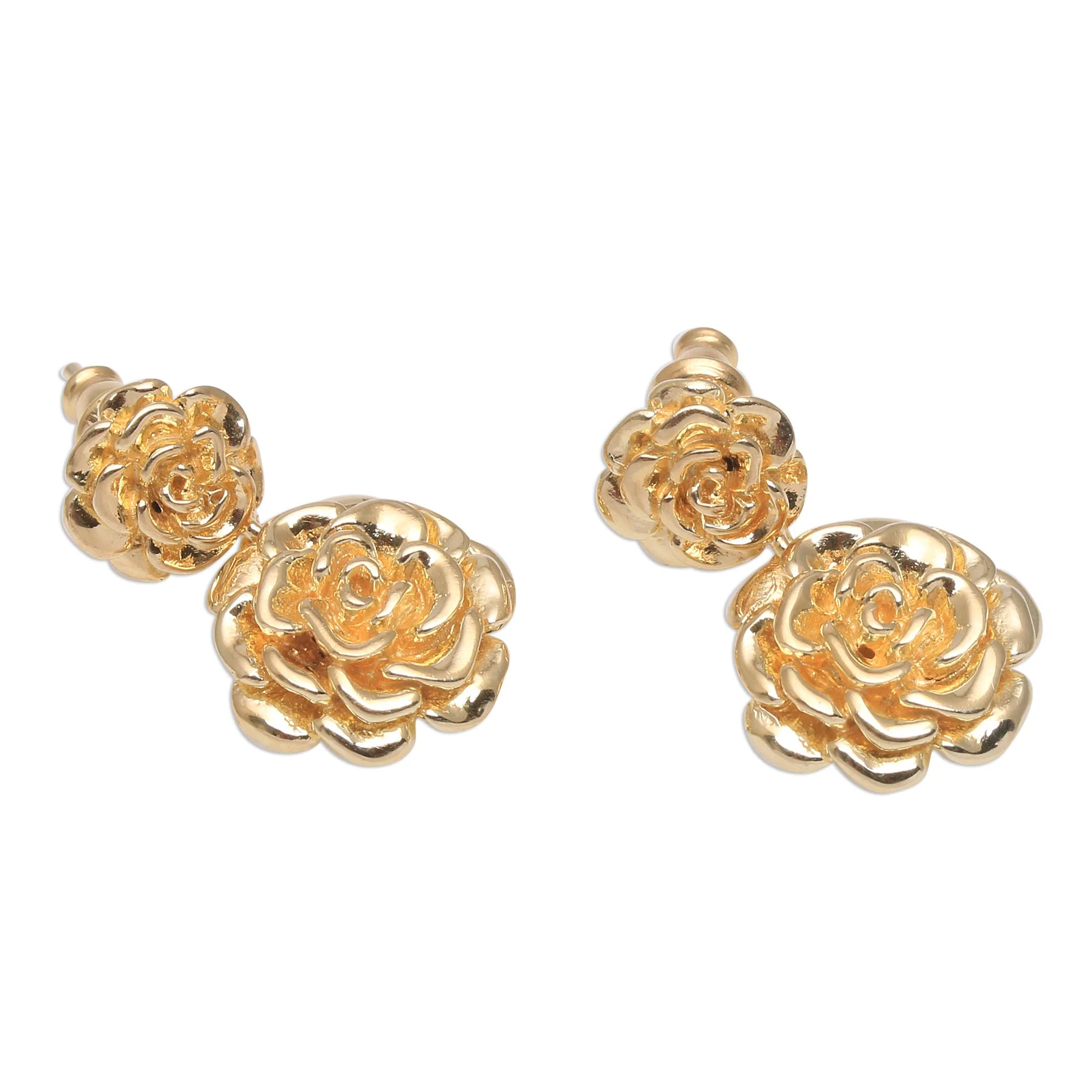 Blooming Rose 18k Gold Plated Sterling Silver Rose Dangle Earrings - Image 4