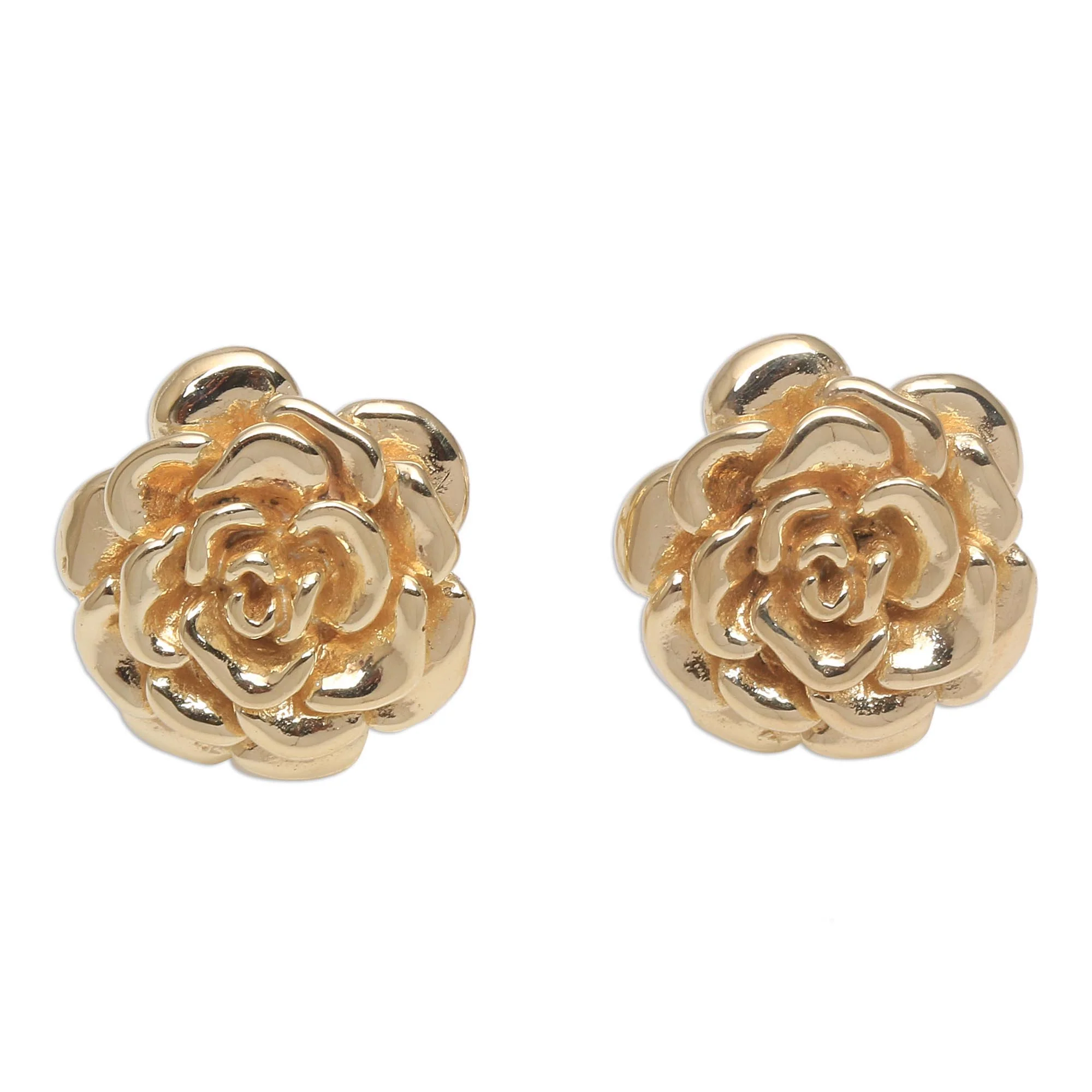 Blooming Rose 18k Gold Plated Sterling Silver Rose Stud Earrings (.5 inch) - Image 2