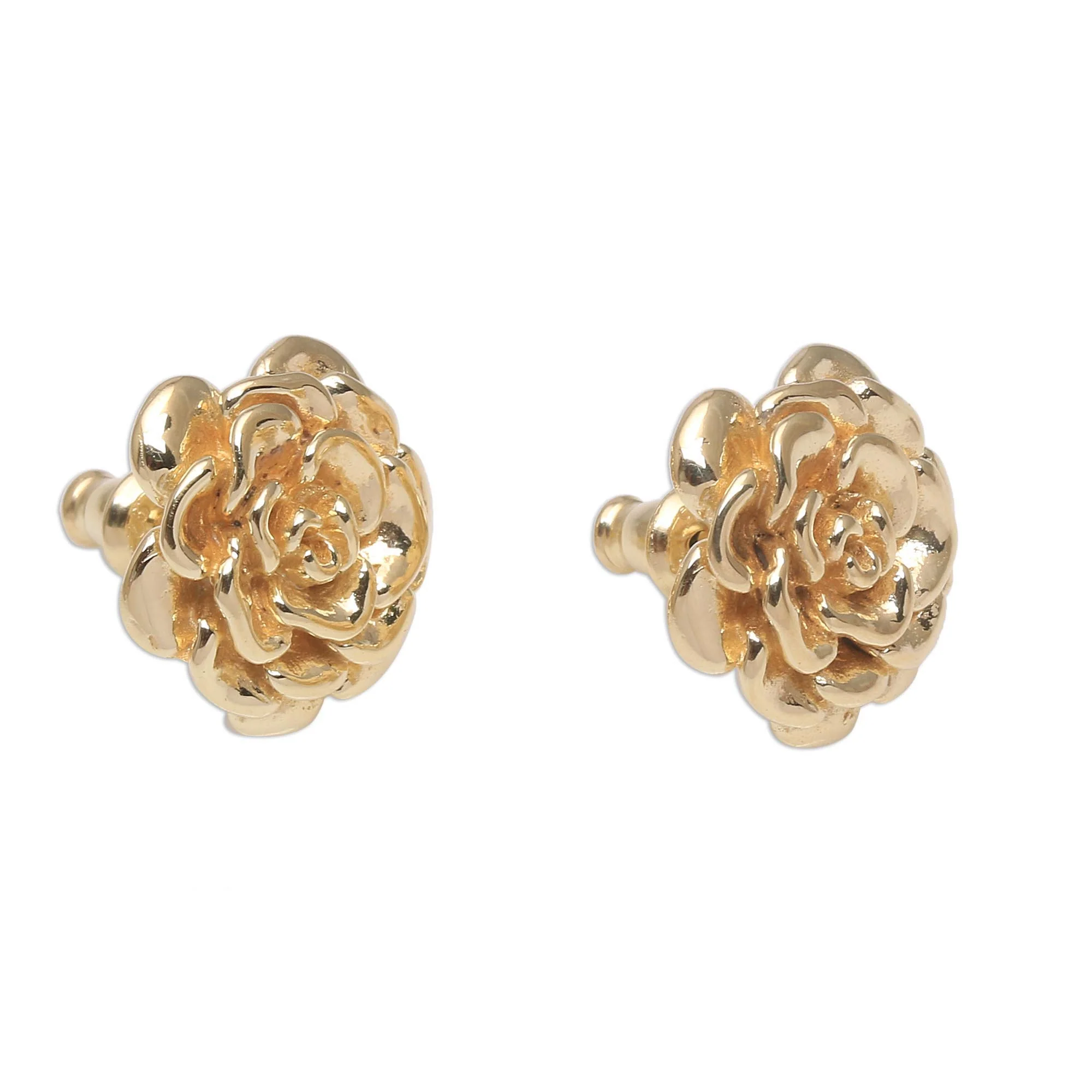 Blooming Rose 18k Gold Plated Sterling Silver Rose Stud Earrings (.5 inch) - Image 3