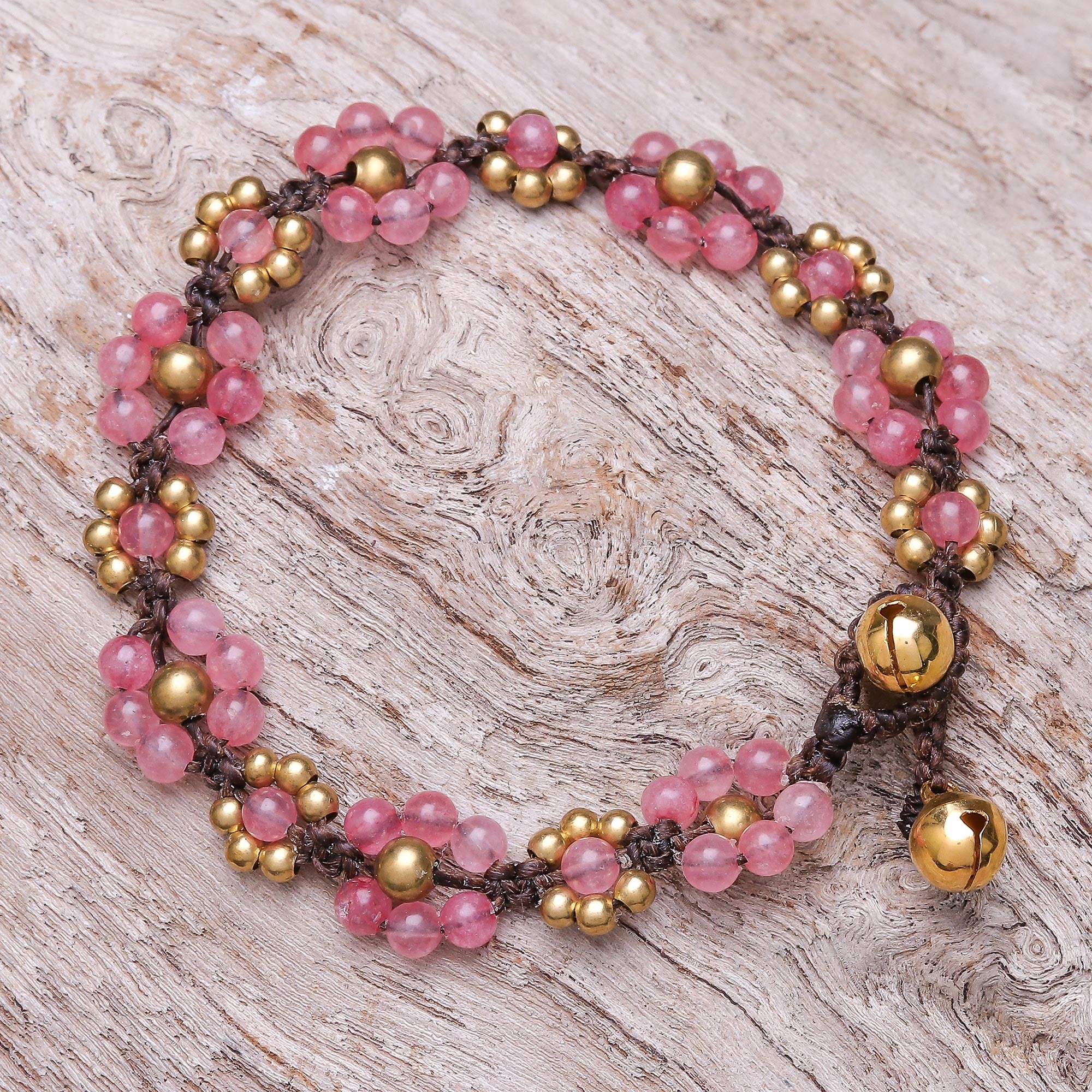 Blooming with Love Pink Quartz Beaded Macrame Bracelet from Thailand - Image 3