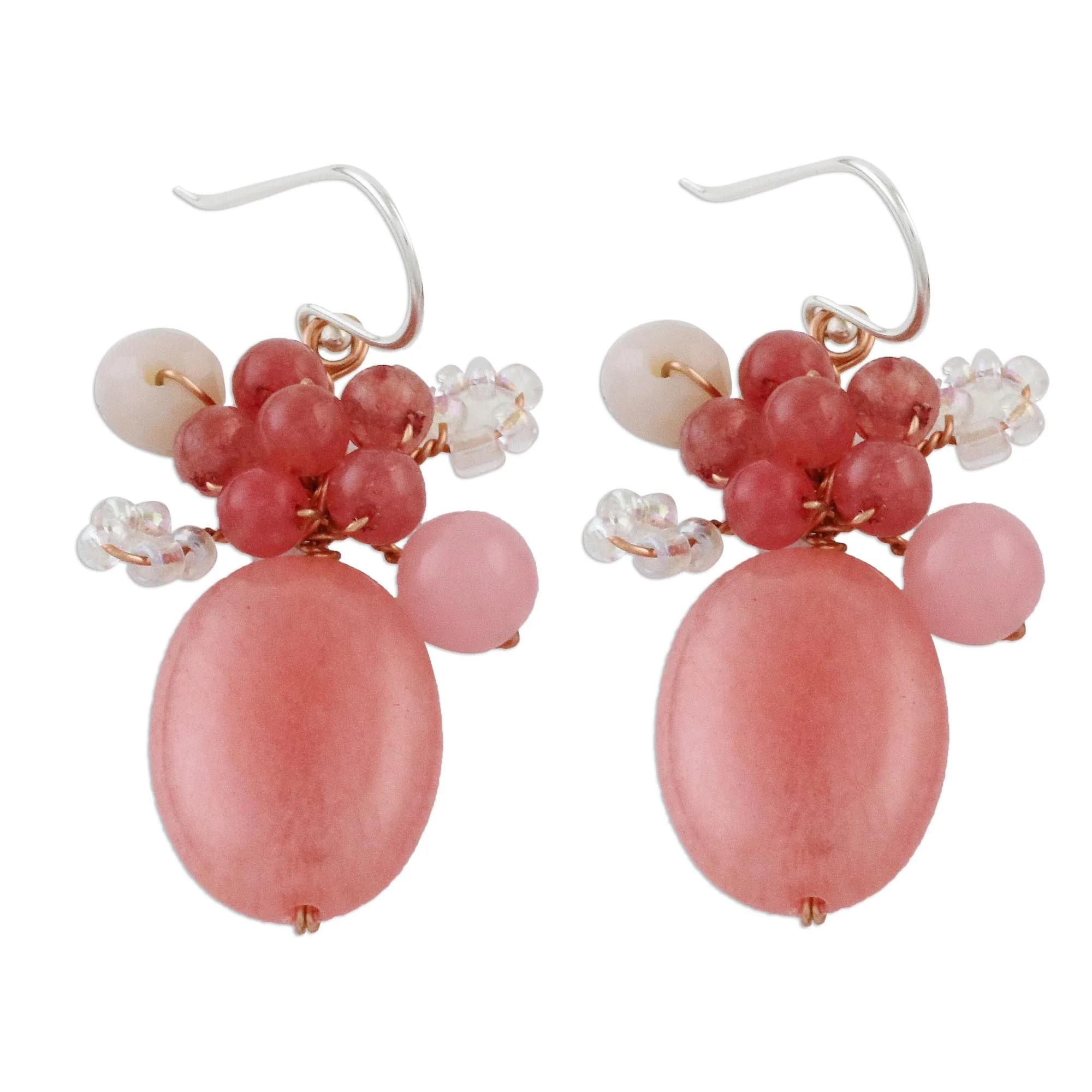 Blossom Blush Handmade Pink Quartz Beaded Dangle Earrings from Thailand - Image 4