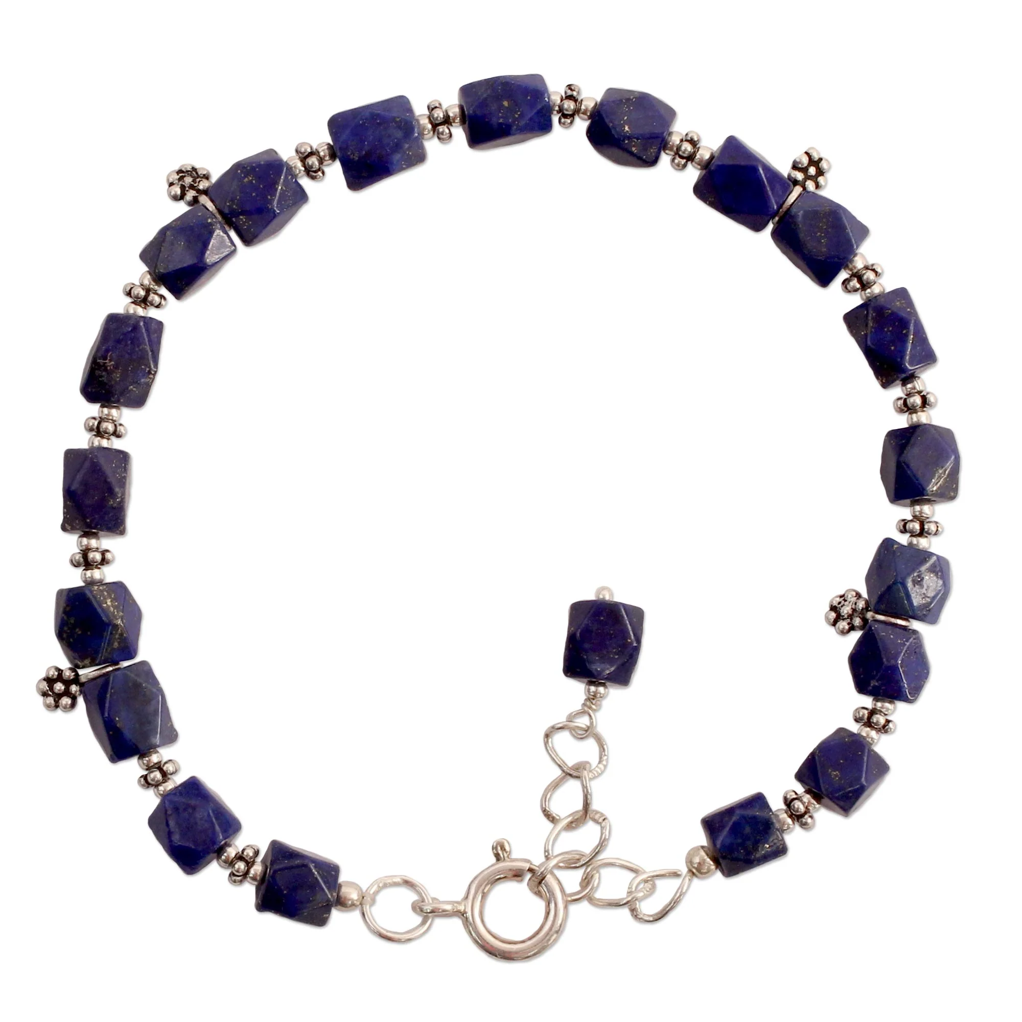 Blossoming Ecstacy Lapis Lazuli & Silver Beaded Bracelet - Image 2