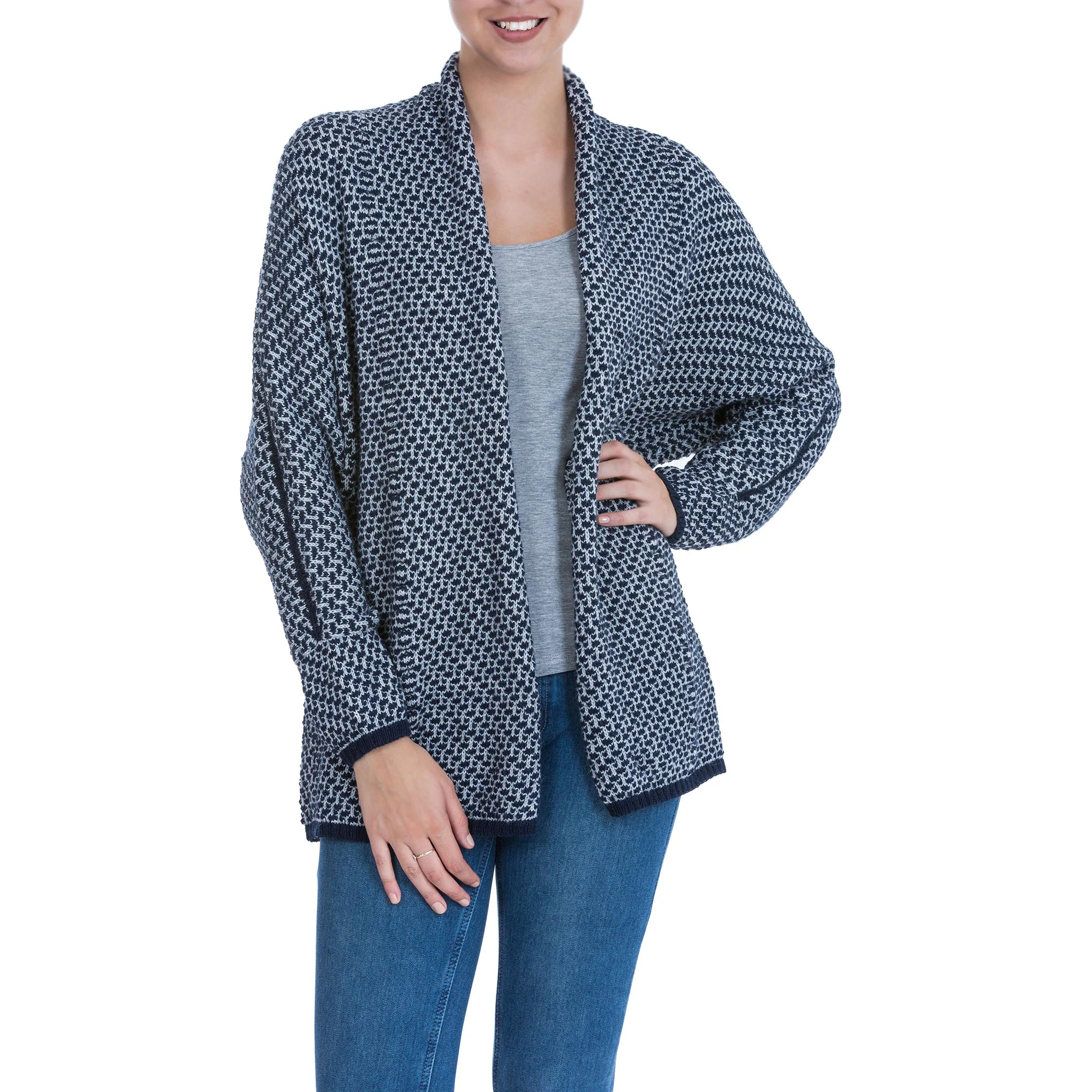 Ocean Warmth Blue and Grey Alpaca Blend Cardigan - Image 2