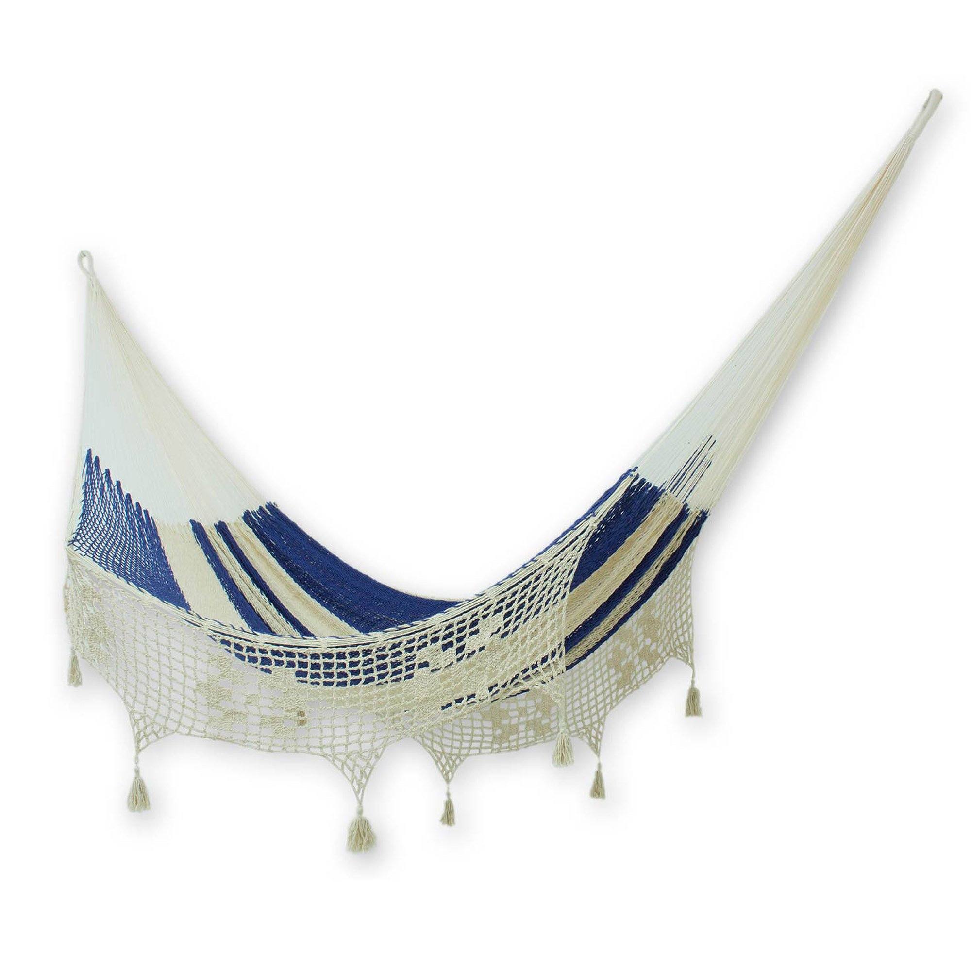 Blue and White Striped Cotton Double Hammock - Image 2
