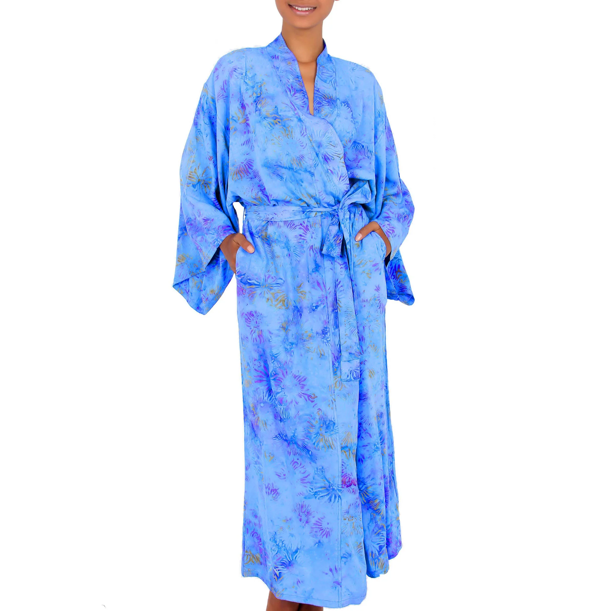 Blue Anemone Rayon Batik Robe - Image 2