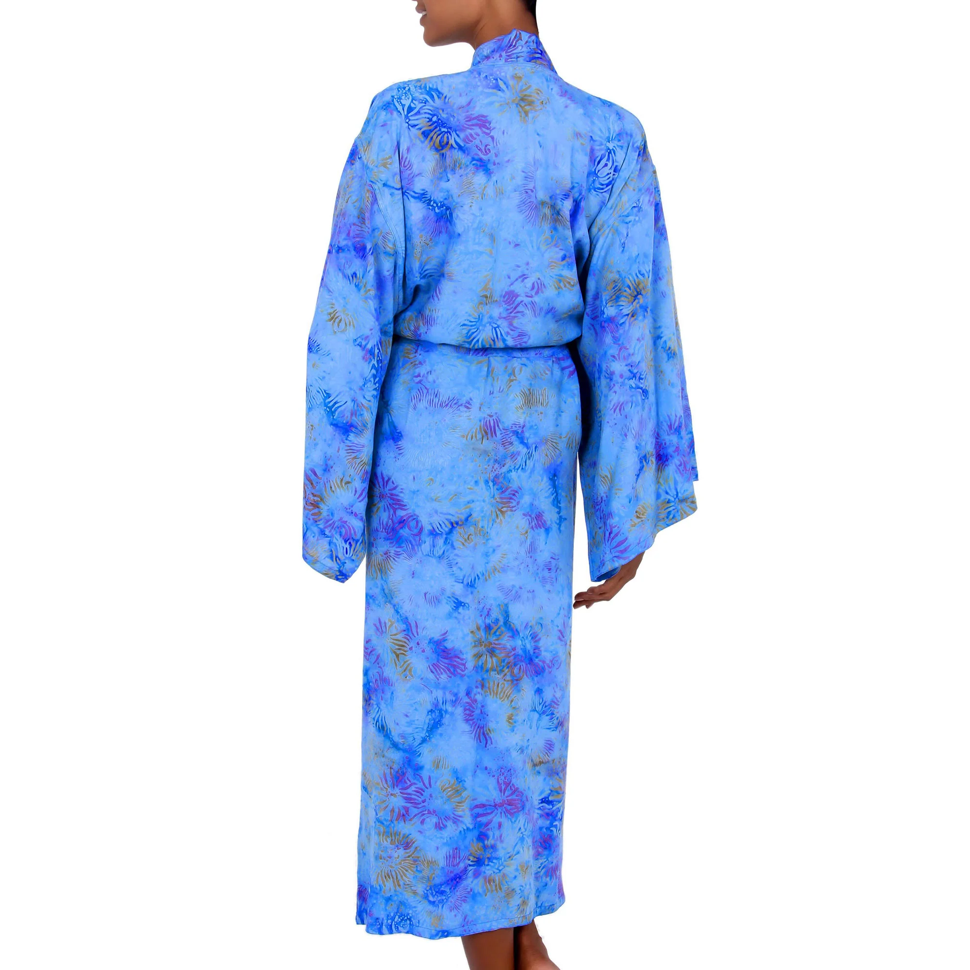 Blue Anemone Rayon Batik Robe - Image 3