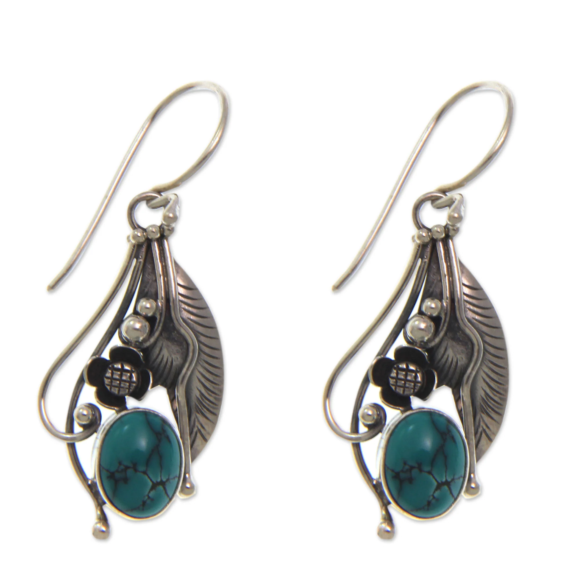 Blue Beauty Turquoise & Silver Dangle Earrings - Image 2