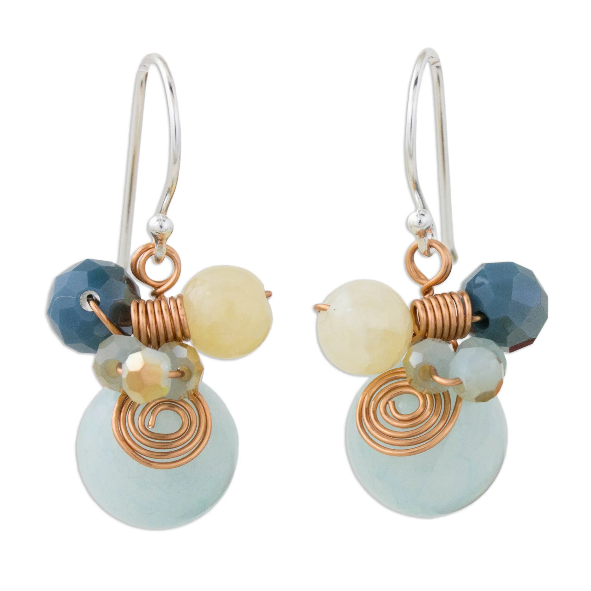 Blue Bubbles Quartz Silver Beaded Earrings - Image 2