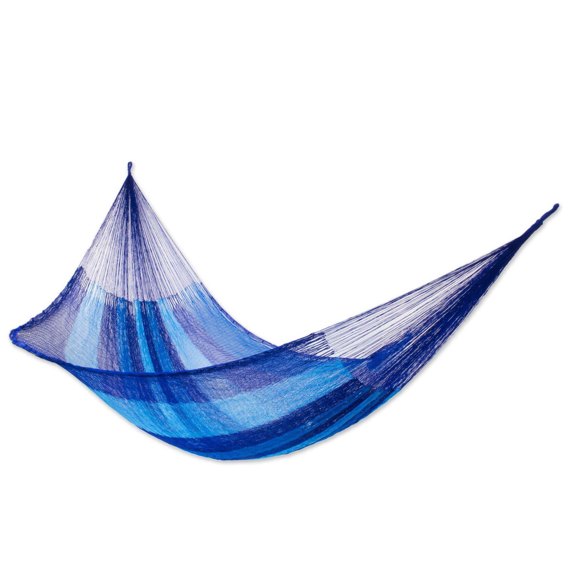 Blue Caribbean Hand Woven Mayan Rope 2 Person Hammock - Image 2