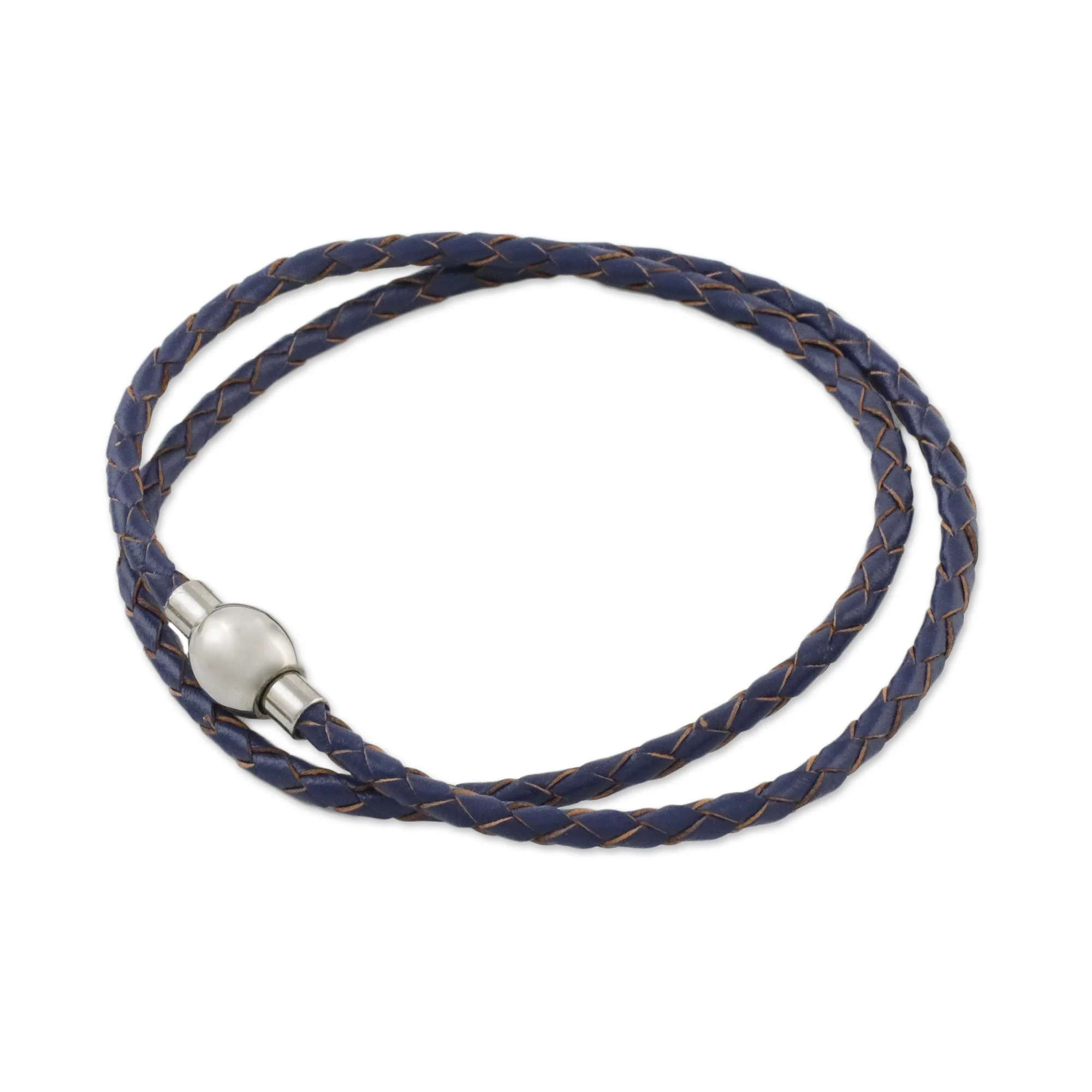 Blue Charm Leather Wrap Bracelet in Blue (15 in.) from Thailand - Image 4