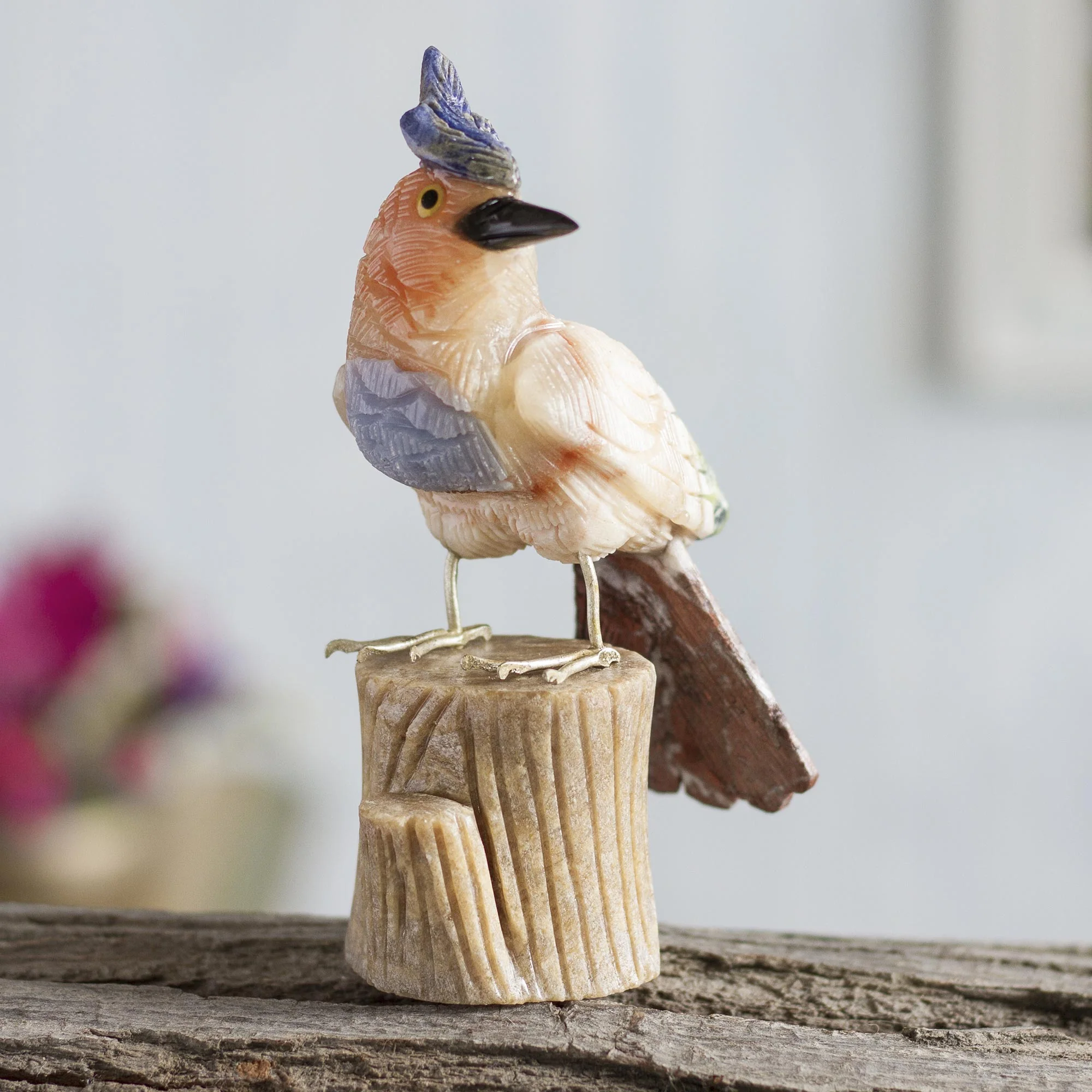 Blue Crested Bird Handcrafted Sculpture - Image 3