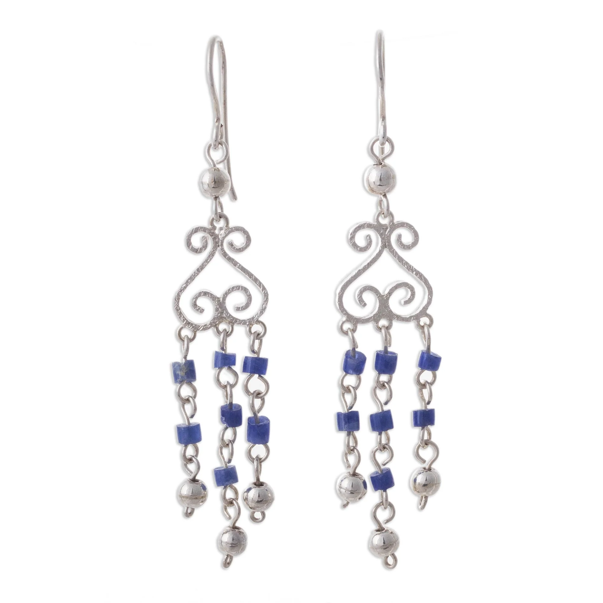 Blue Curls Sodalite and Sterling Silver Chandelier Earrings from Peru - Image 2