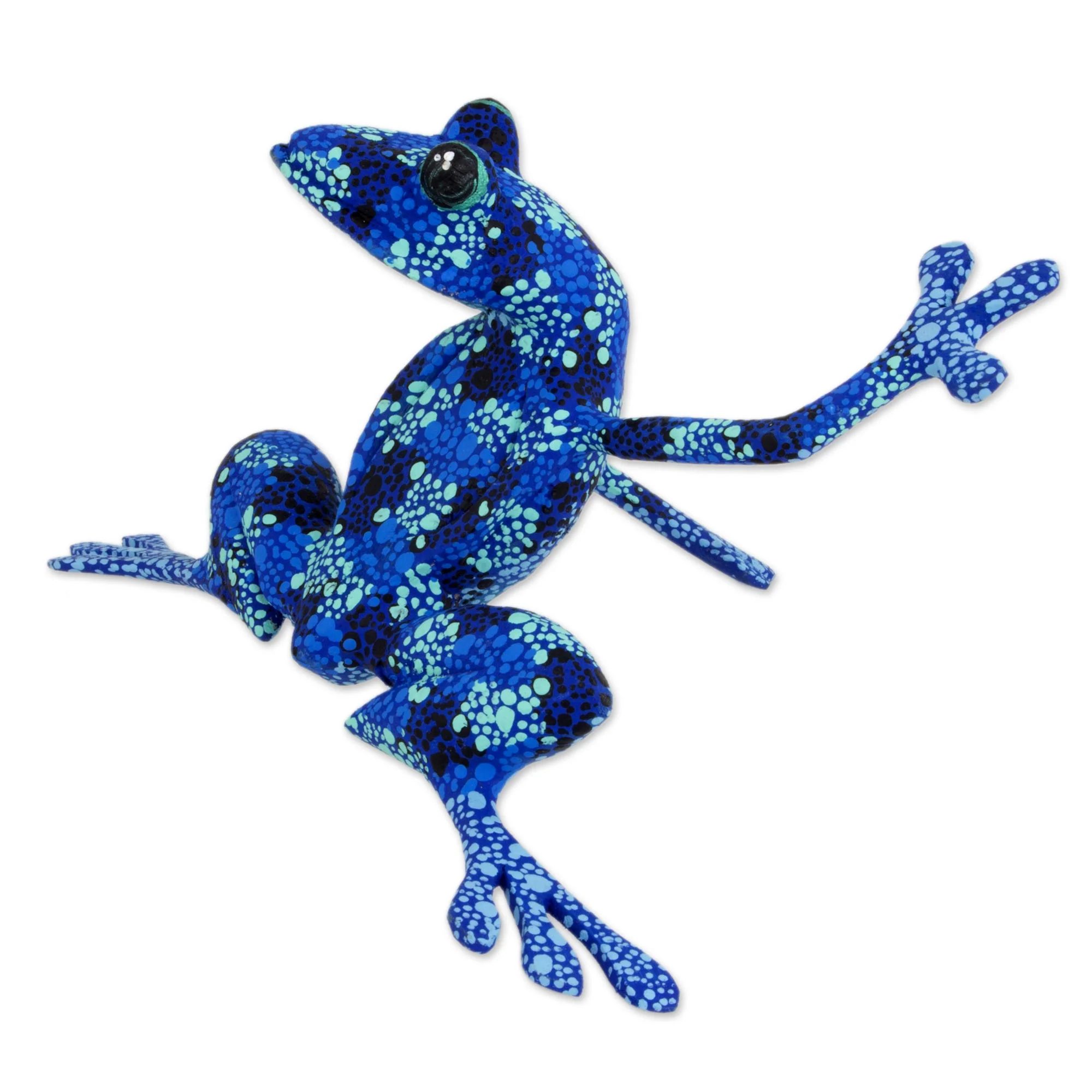 Blue Dancing Frog Artisan Crafted Blue Wood Frog Figurine Sculpture - Image 2