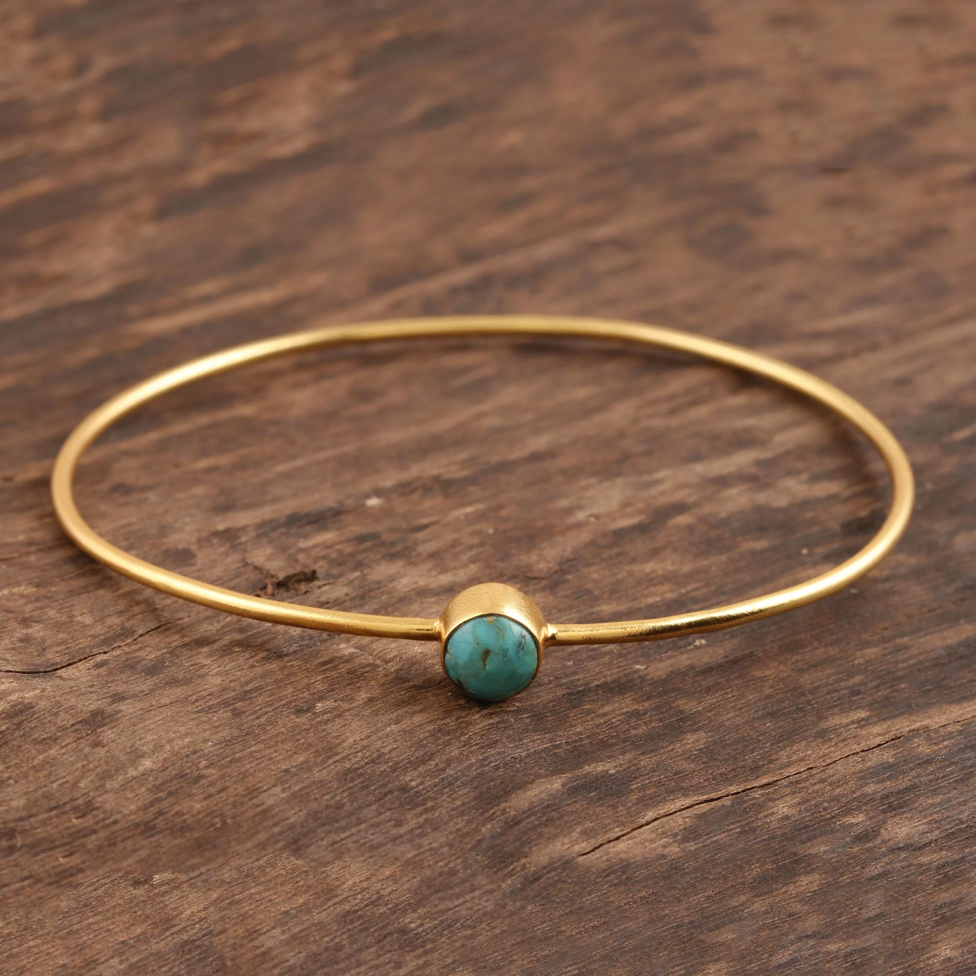 Blue Dazzle Gold Plated Reconstituted Turquoise Bangle Bracelet