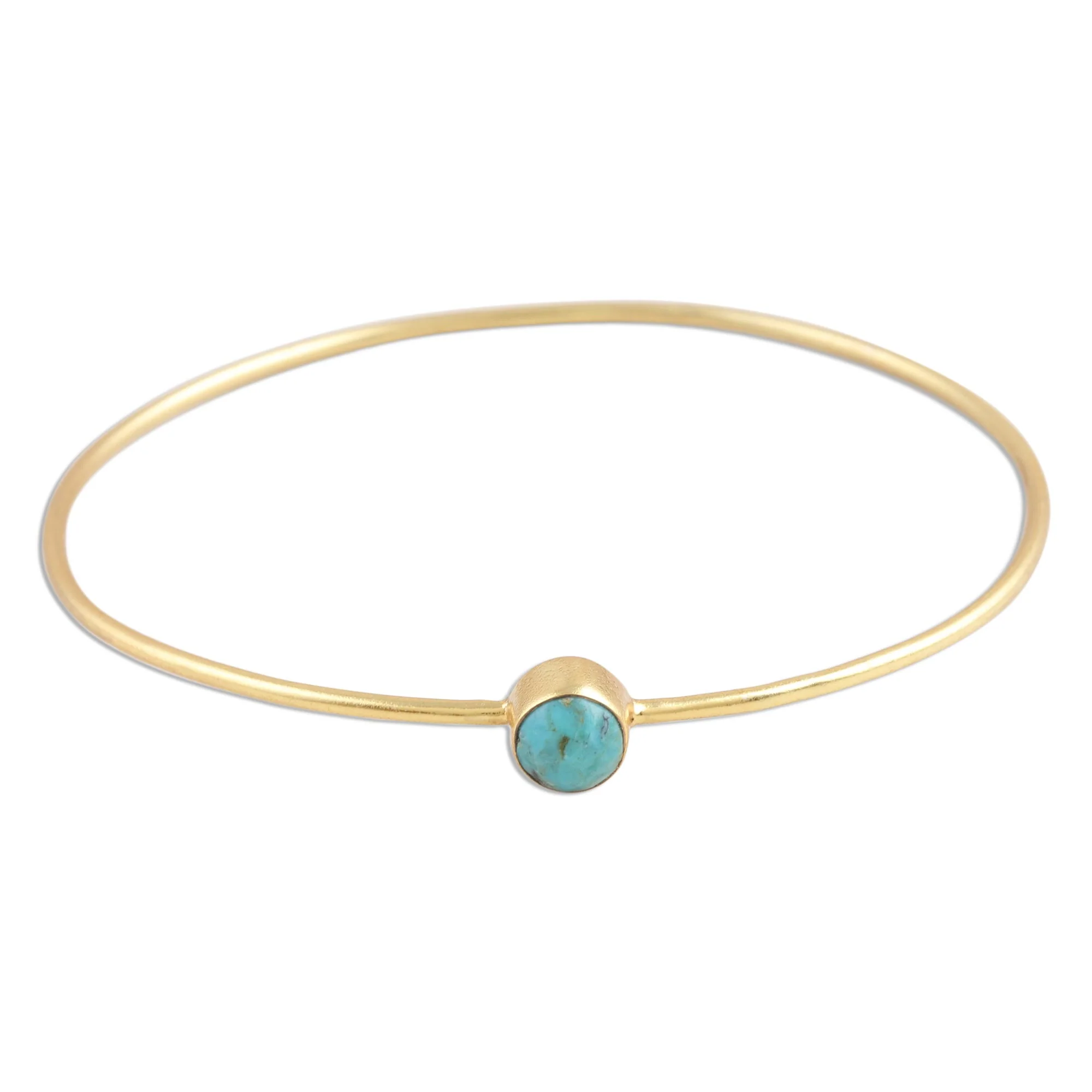 Blue Dazzle Gold Plated Reconstituted Turquoise Bangle Bracelet - Image 2