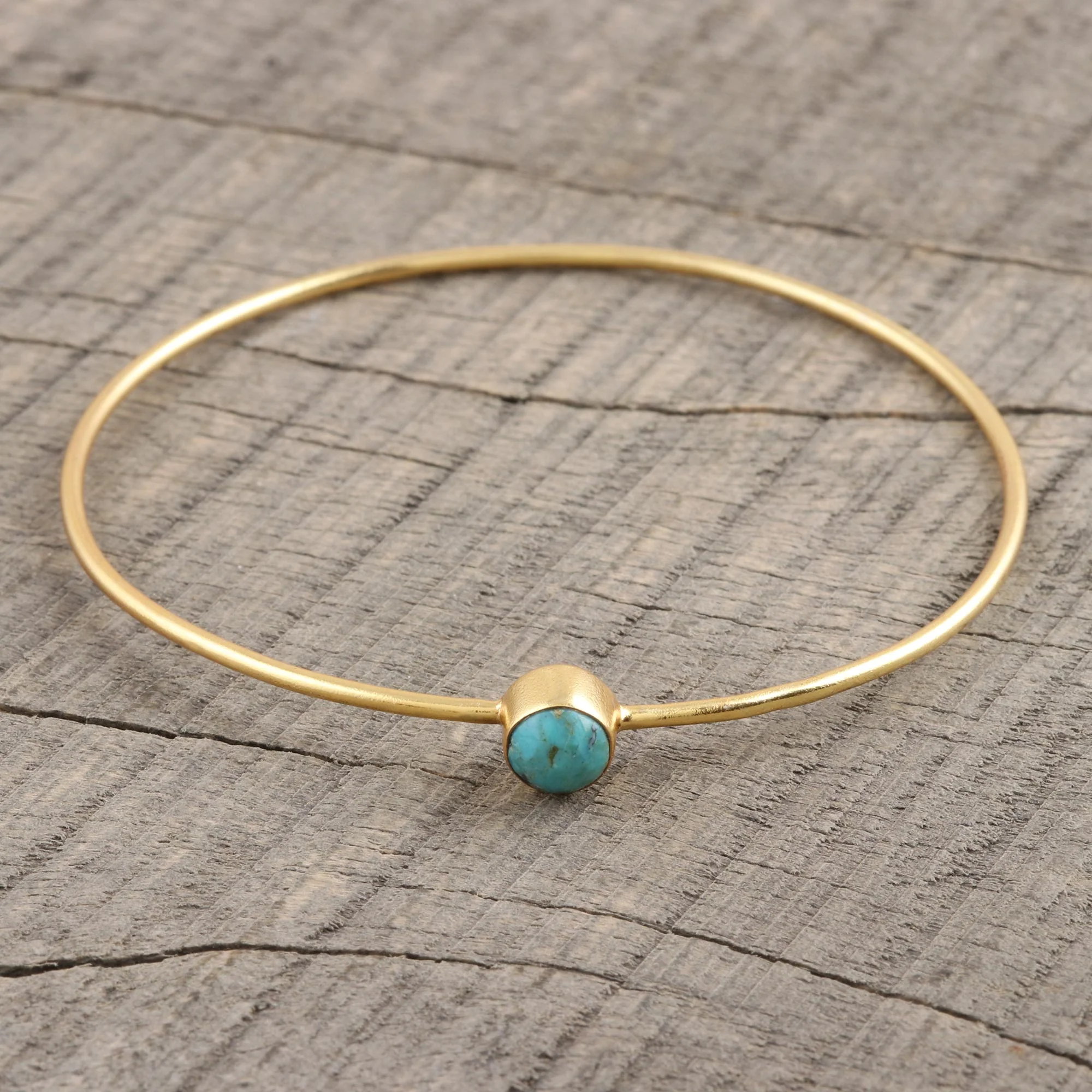 Blue Dazzle Gold Plated Reconstituted Turquoise Bangle Bracelet - Image 3
