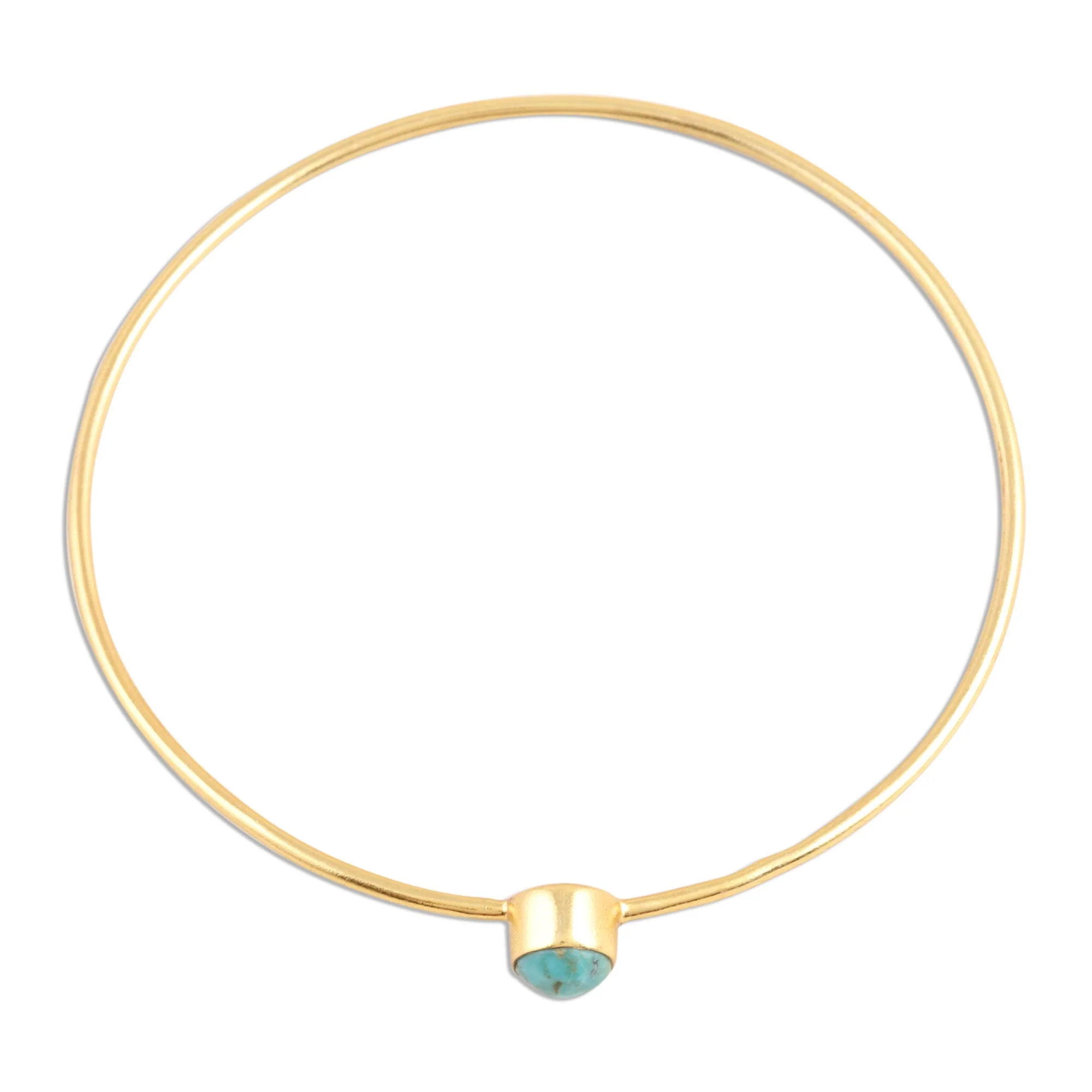 Blue Dazzle Gold Plated Reconstituted Turquoise Bangle Bracelet - Image 4
