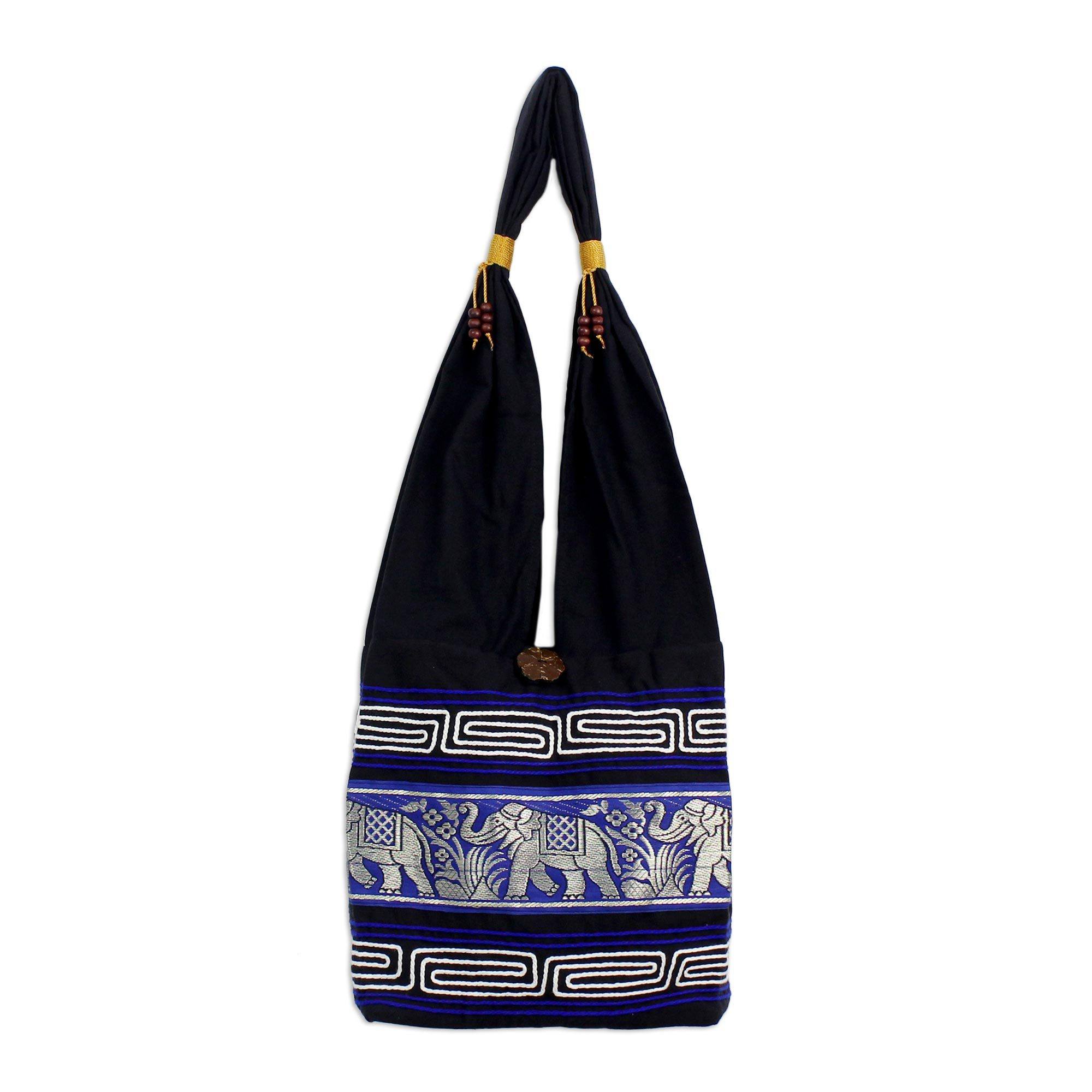 Blue Elephant Cotton Sling Handbag - Image 2